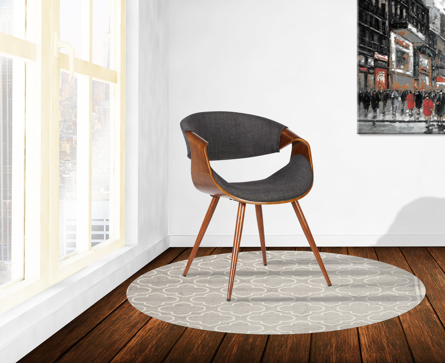 Butterfly Mid-Century Dining Chair in Walnut Finish and Charcoal Fabric