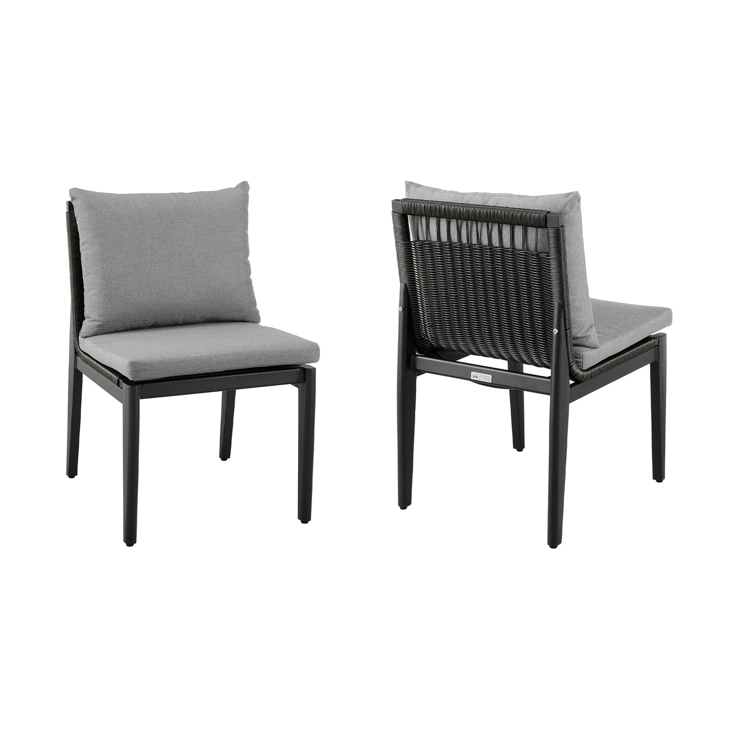 Cayman Outdoor Patio Dining Chairs in Aluminum with Gray Cushions - Set of 2