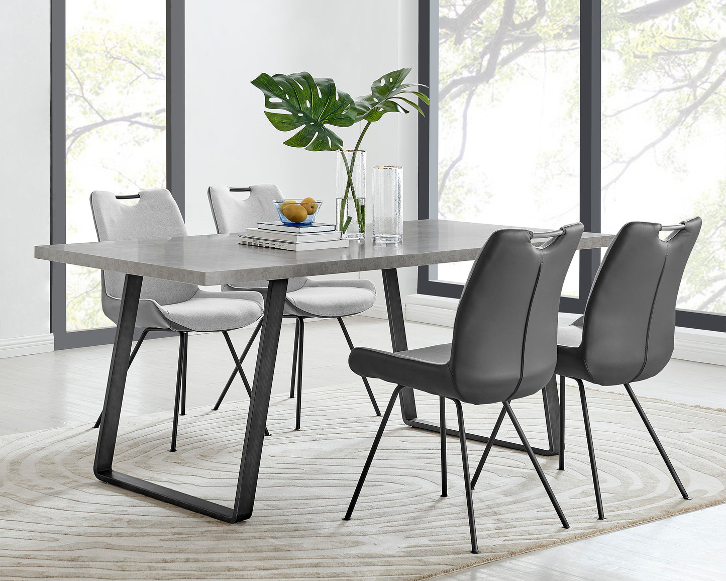 Coronado Contemporary Dining Chair in Gray Powder Coated Finish and Pewter Fabric - Set of 2