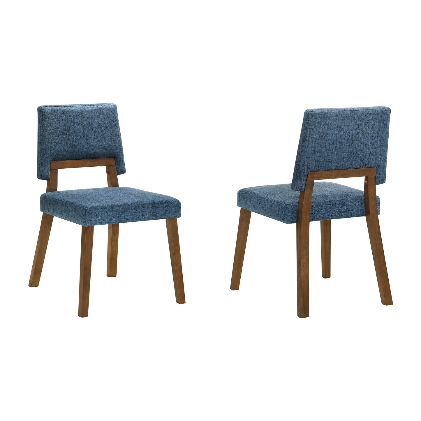 Channell Wood Dining Chair in Walnut Finish with Blue Fabric - Set of 2