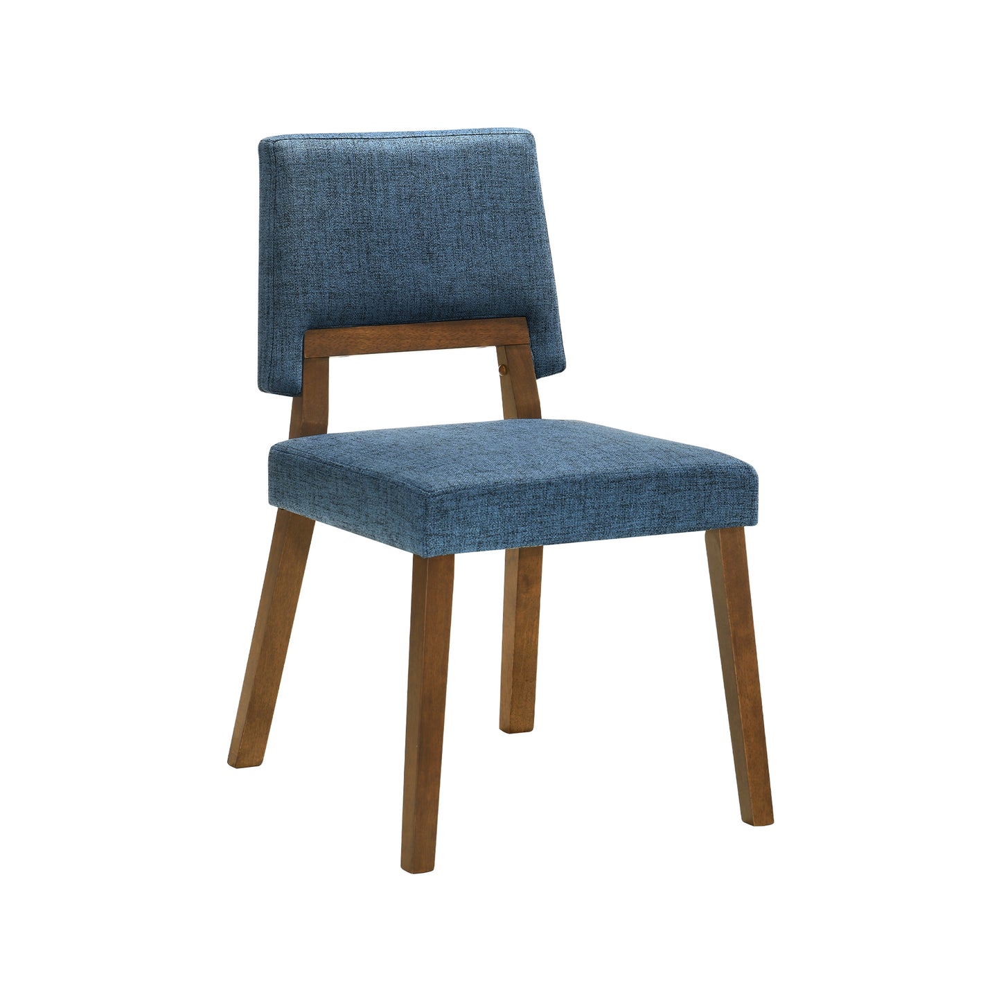 Channell Wood Dining Chair in Walnut Finish with Blue Fabric - Set of 2