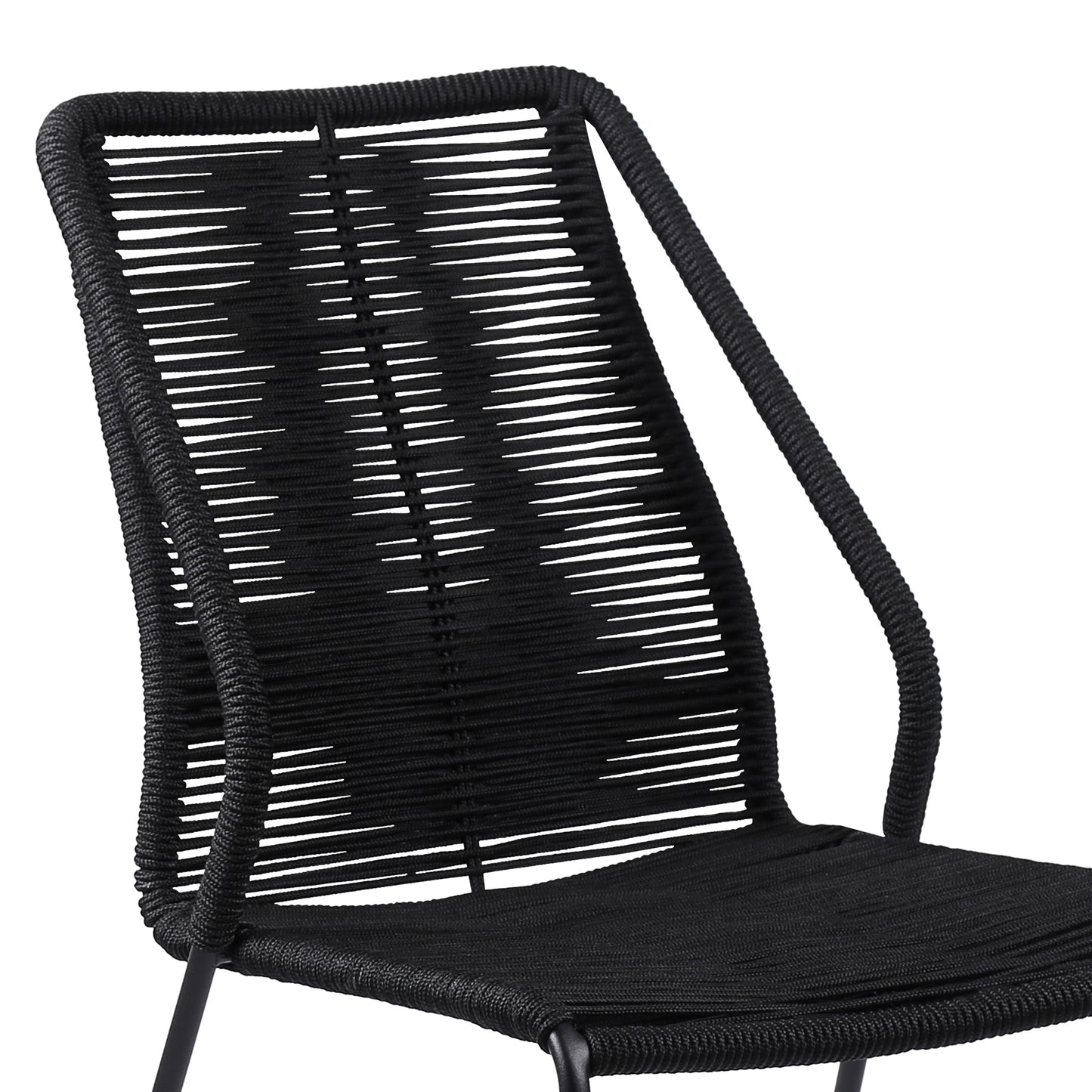 Clip Indoor Outdoor Stackable Steel Dining Chair with Black Rope - Set of 2