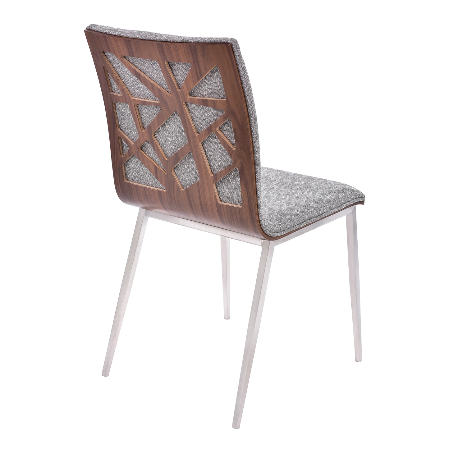 Crystal Dining Chair in Brushed Stainless Steel finish with Gray Fabric and Walnut Back - Set of 2