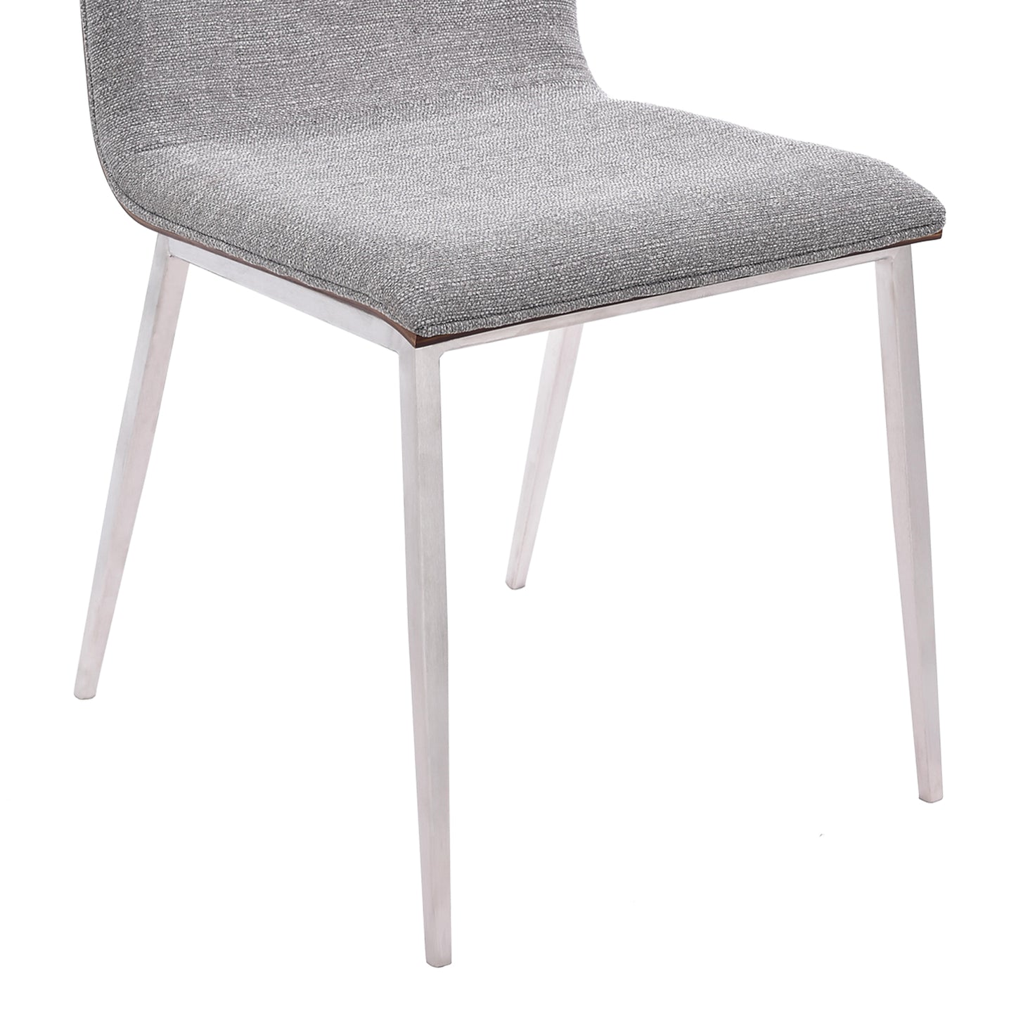 Crystal Dining Chair in Brushed Stainless Steel finish with Gray Fabric and Walnut Back - Set of 2