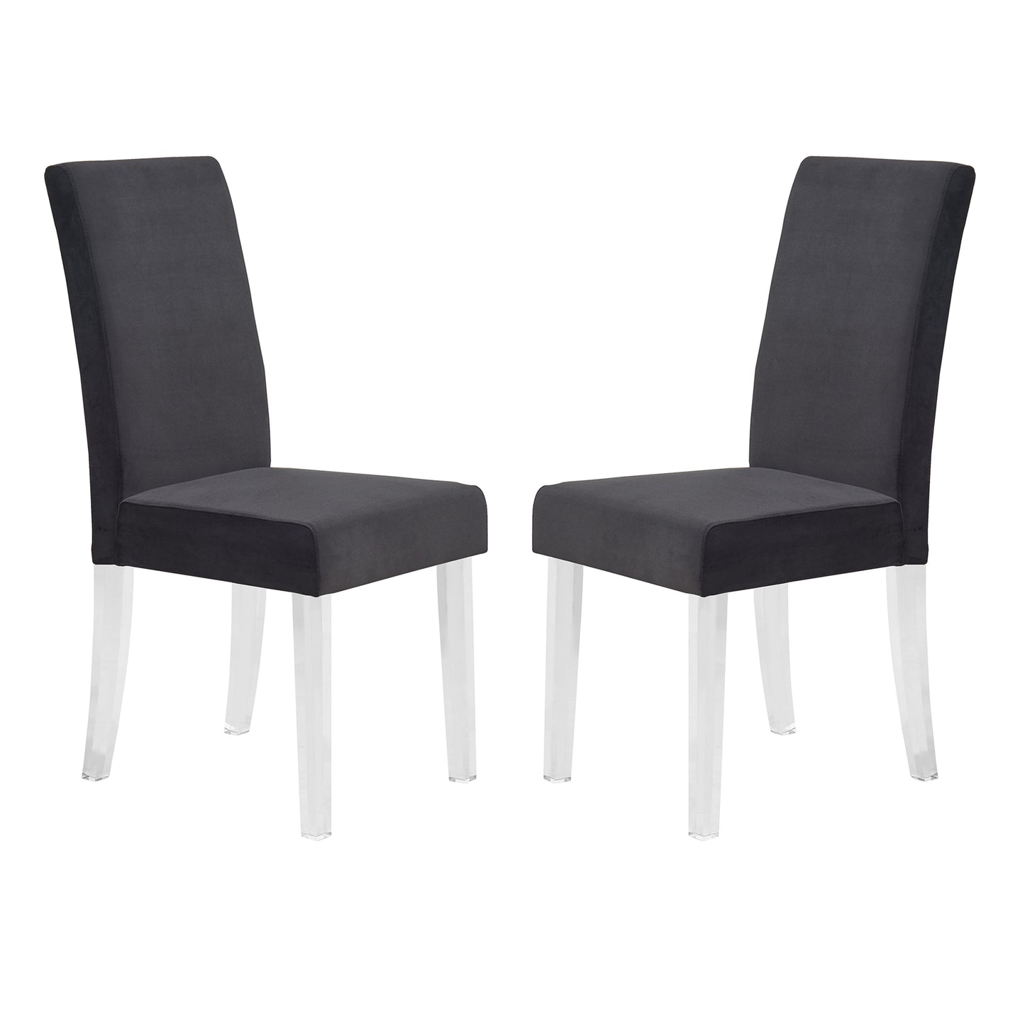 Dalia Modern and Contemporary Dining Chair in Black Velvet with Acrylic Legs - Set of 2