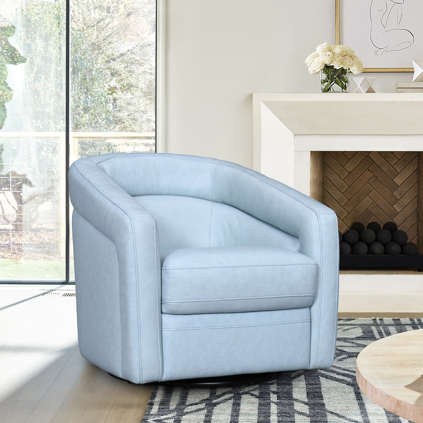 Desi Contemporary Leather Swivel Accent Chair