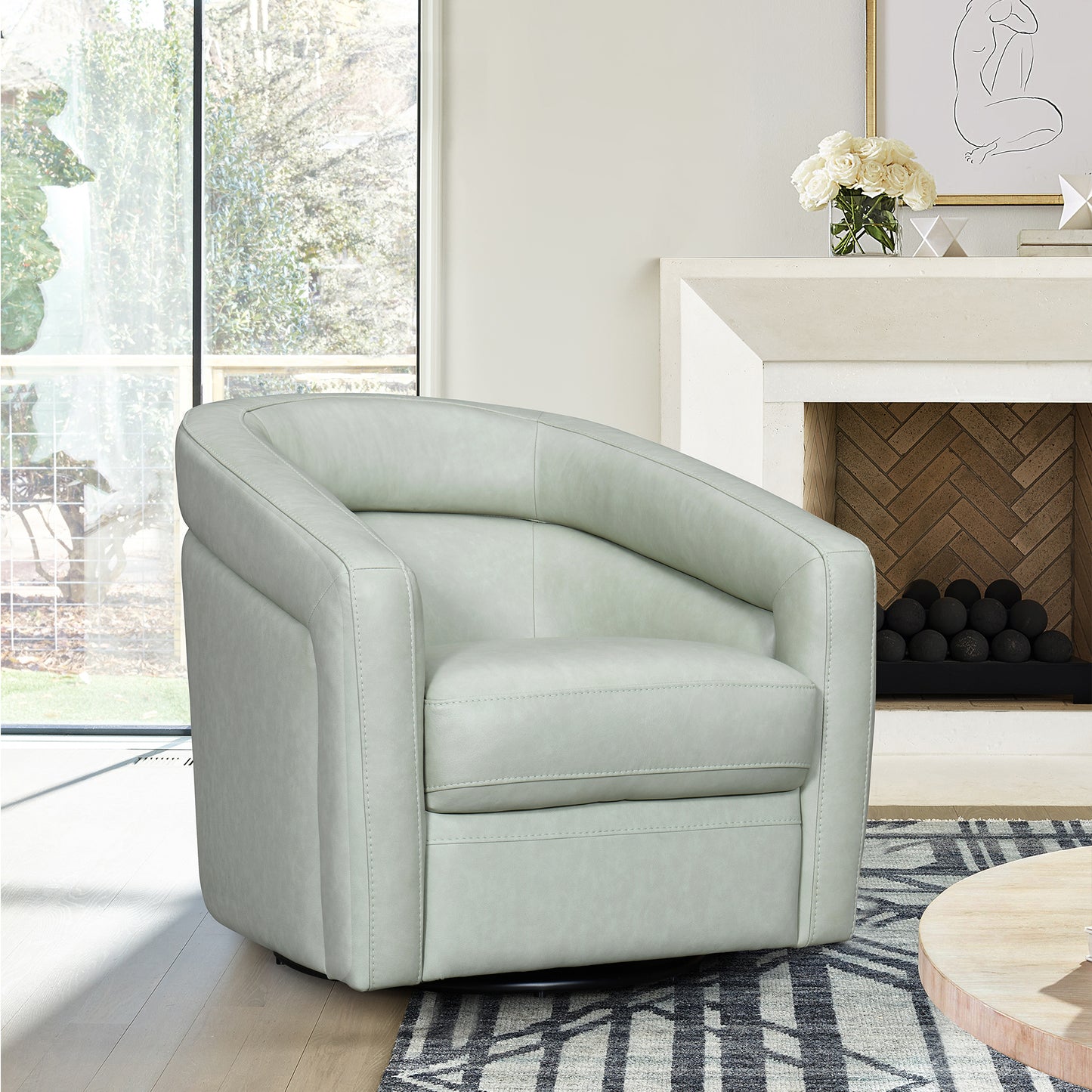 Desi Contemporary Leather Swivel Accent Chair