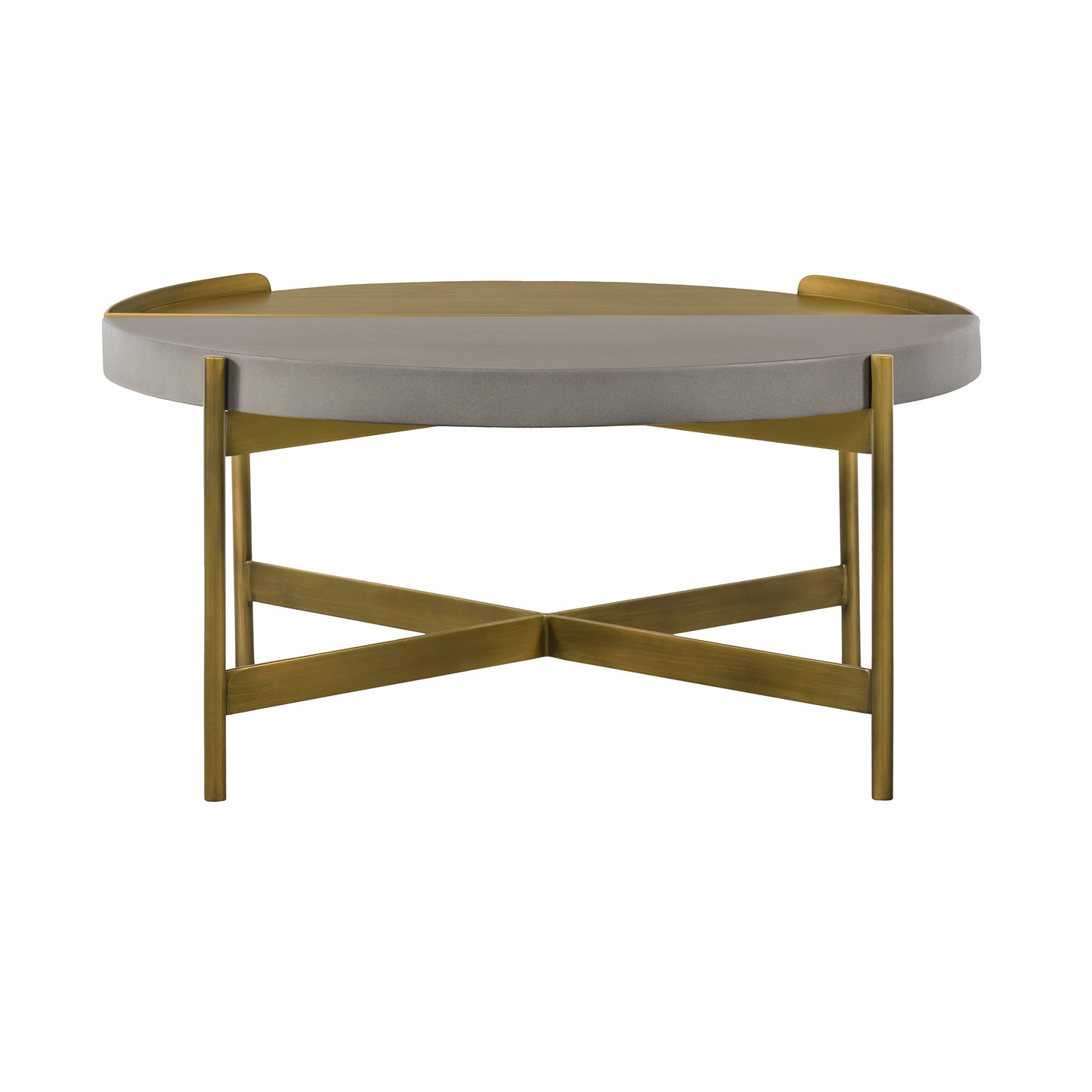 Dua Gray Concrete Coffee Table with Antique Brass