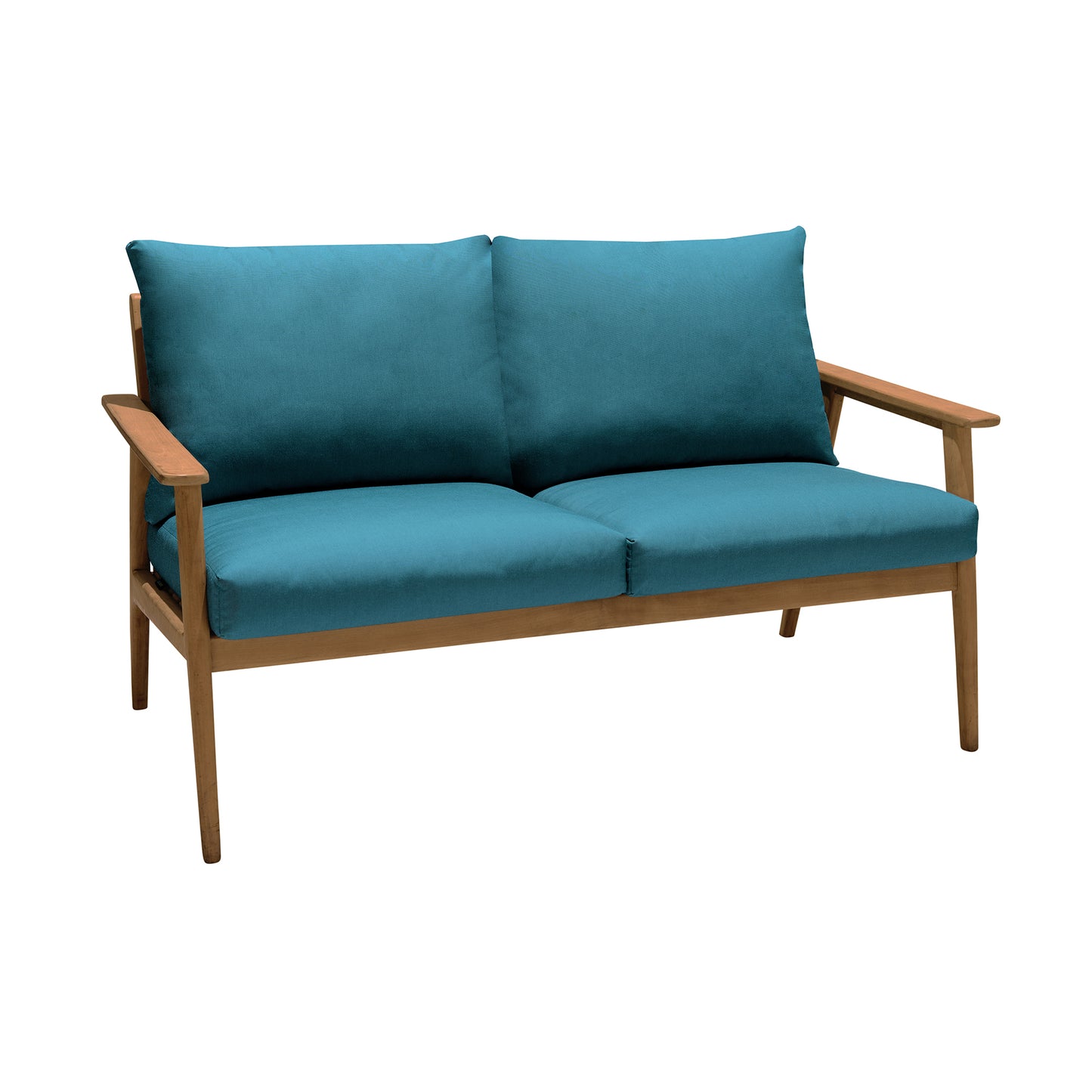 Eve Outdoor Teak Wood Sofa with Teal Olefin