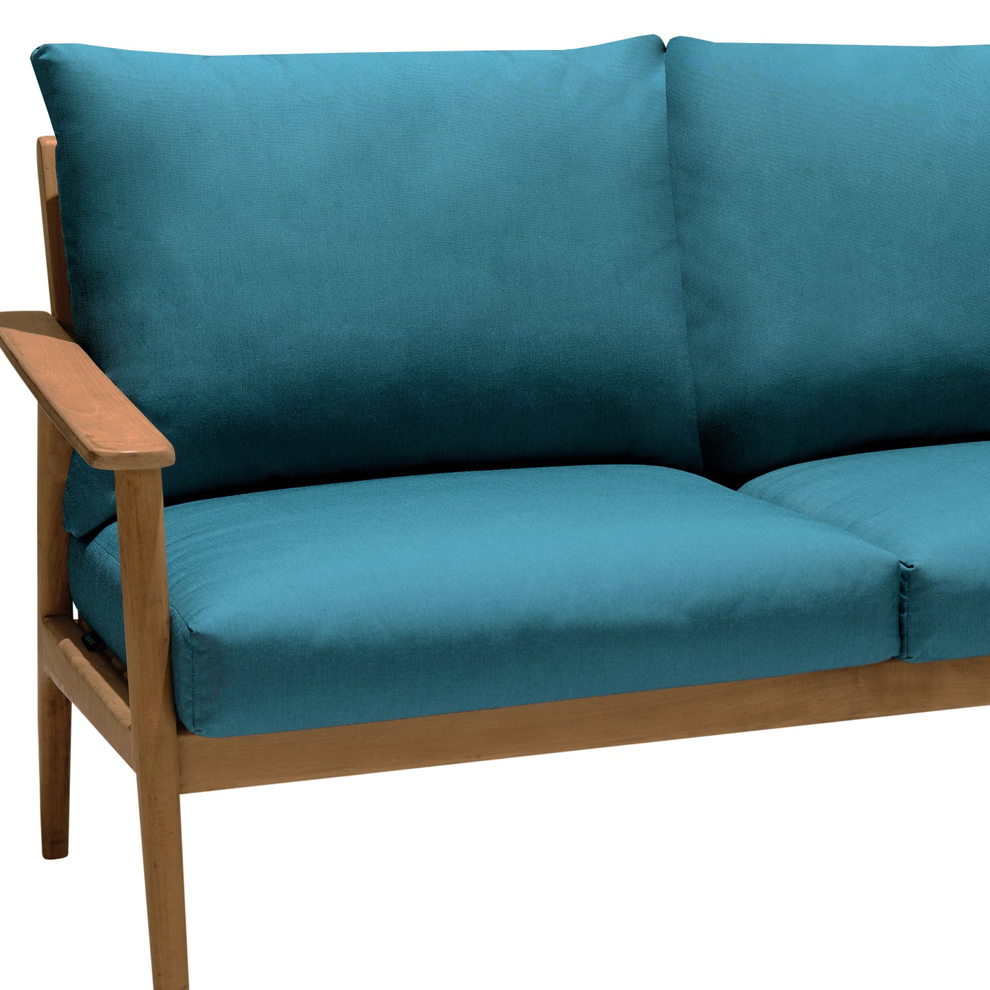 Eve Outdoor Teak Wood Sofa with Teal Olefin