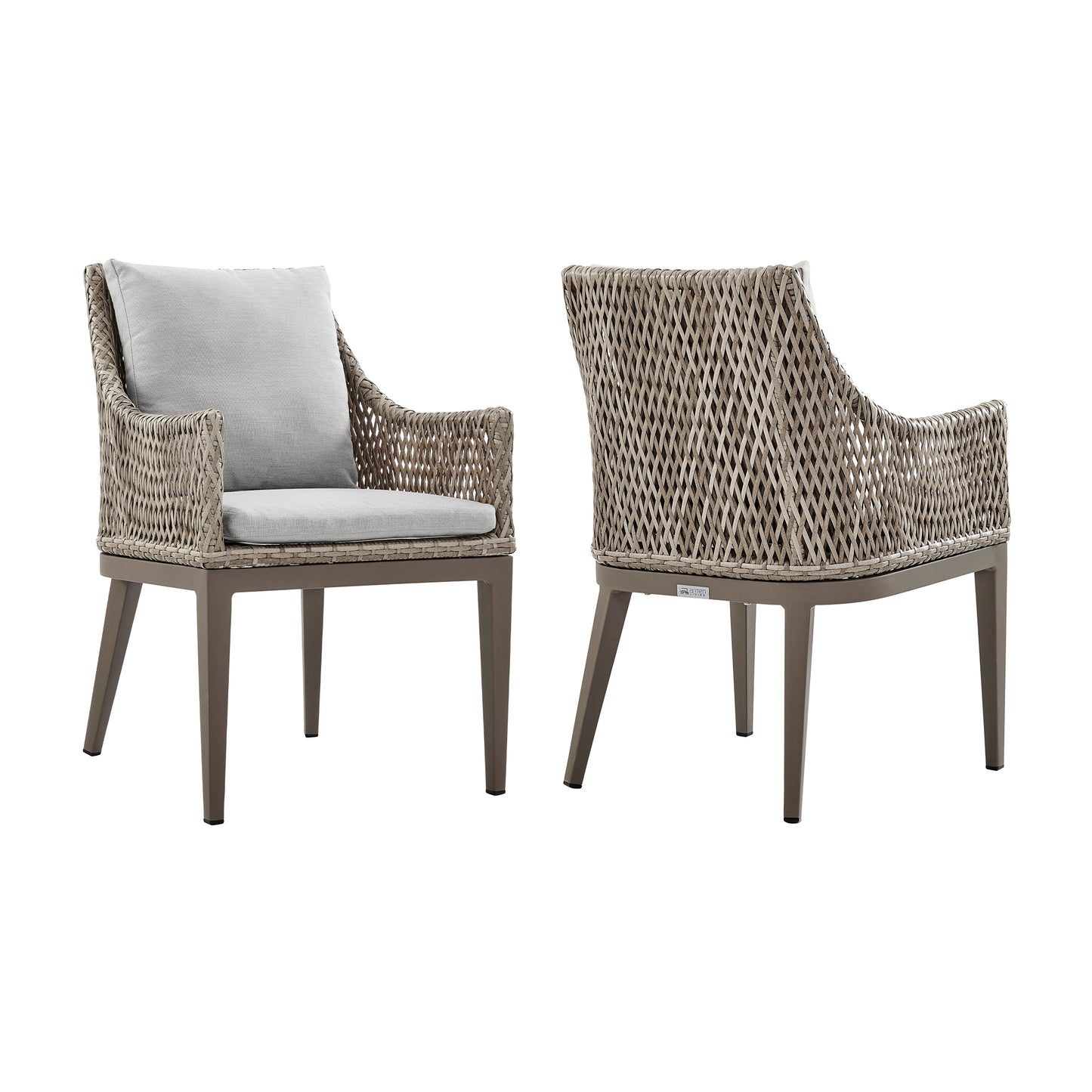 Grenada Outdoor Wicker and Aluminum Gray Dining Chair with Beige Cushions - Set of 2