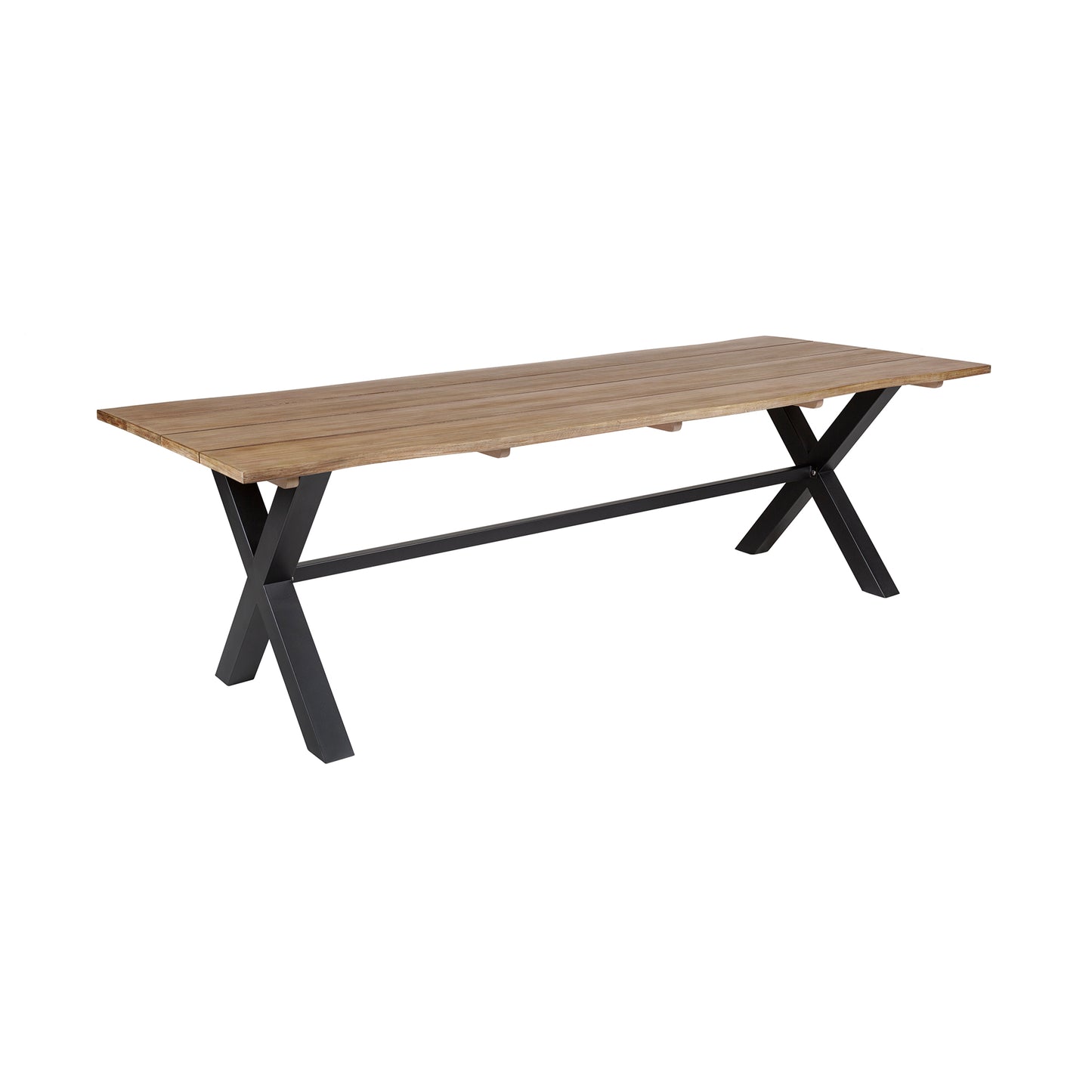 Glendora Outdoor Patio Live Edge Dining Table in Eucalyptus Wood with Black Metal Base