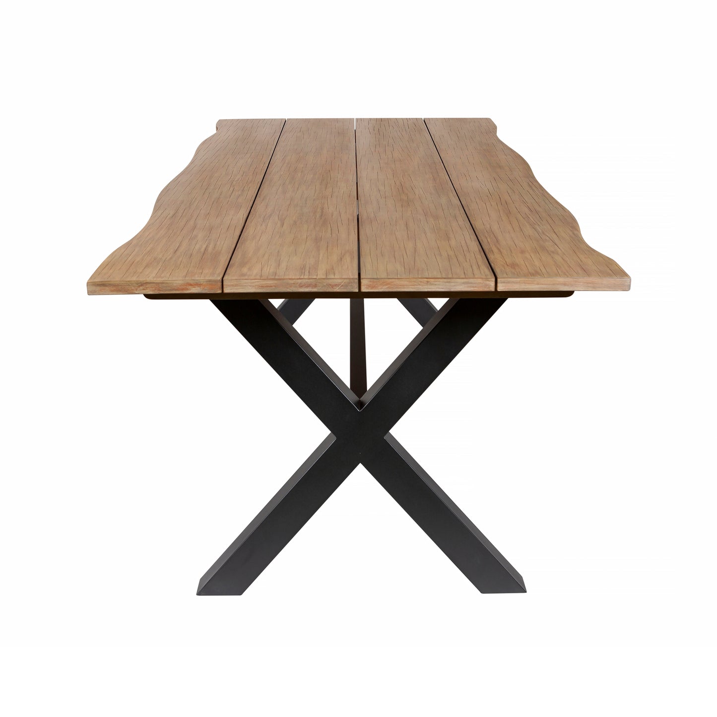 Glendora Outdoor Patio Live Edge Dining Table in Eucalyptus Wood with Black Metal Base