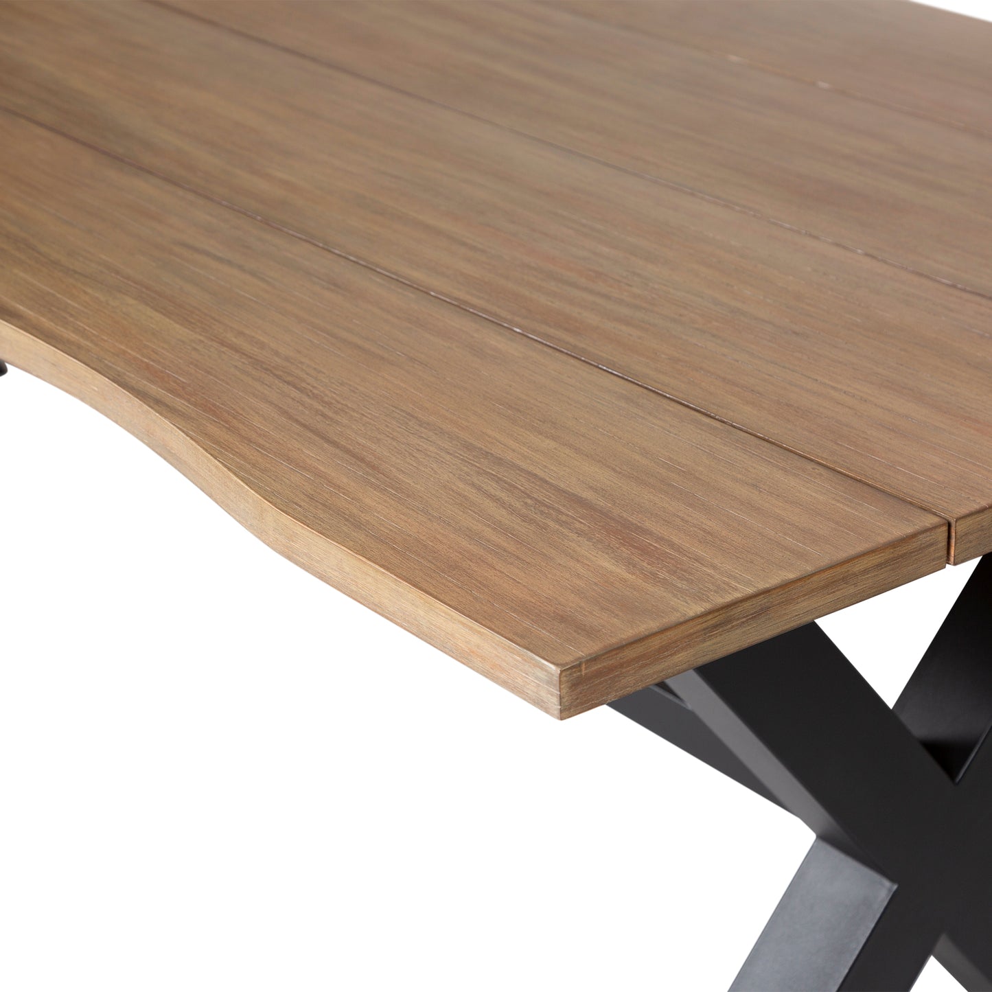 Glendora Outdoor Patio Live Edge Dining Table in Eucalyptus Wood with Black Metal Base