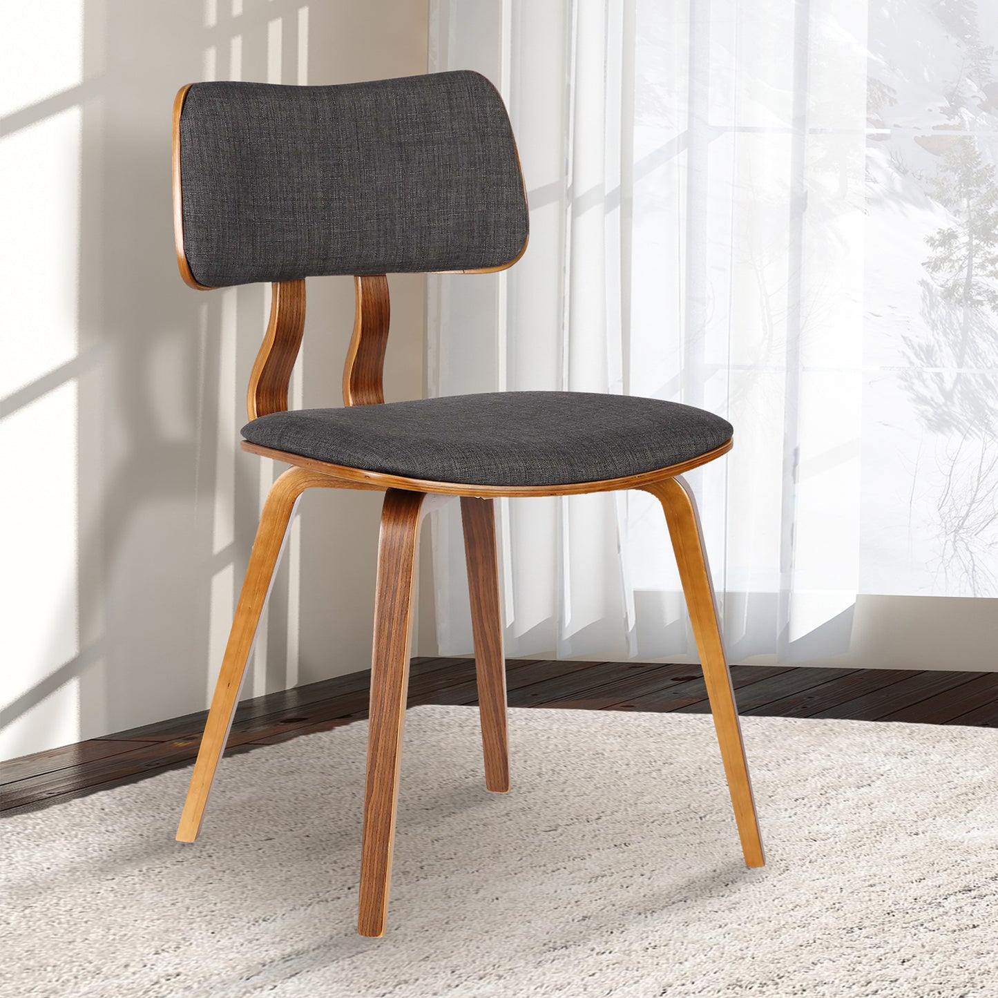 Jaguar Mid-Century Dining Chair in Walnut Wood and Fabric