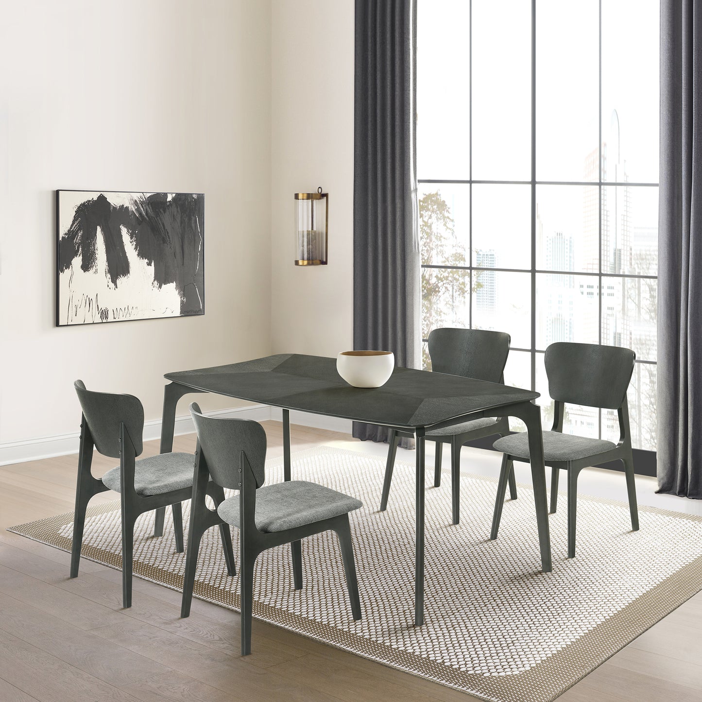 Kalia Wood Dining Chair in Gray Finish with Gray Fabric - Set of 2