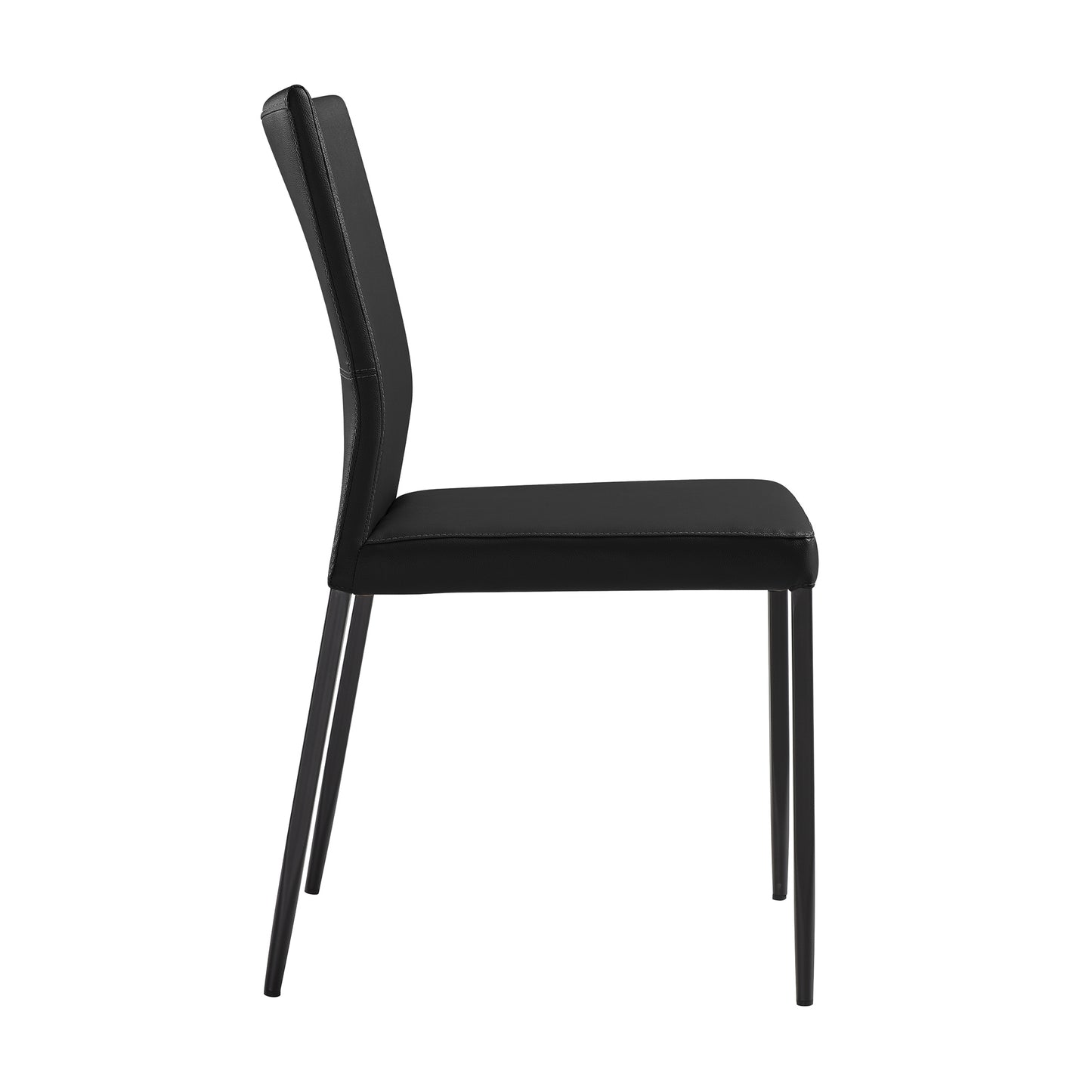 Kash Upholstered Dining Chair in Black Faux Leather with Black Metal Legs - Set of 2