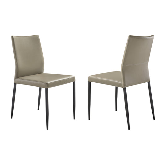 Kash Upholstered Dining Chair in Taupe Gray Faux Leather and Black Metal Legs - Set of 2