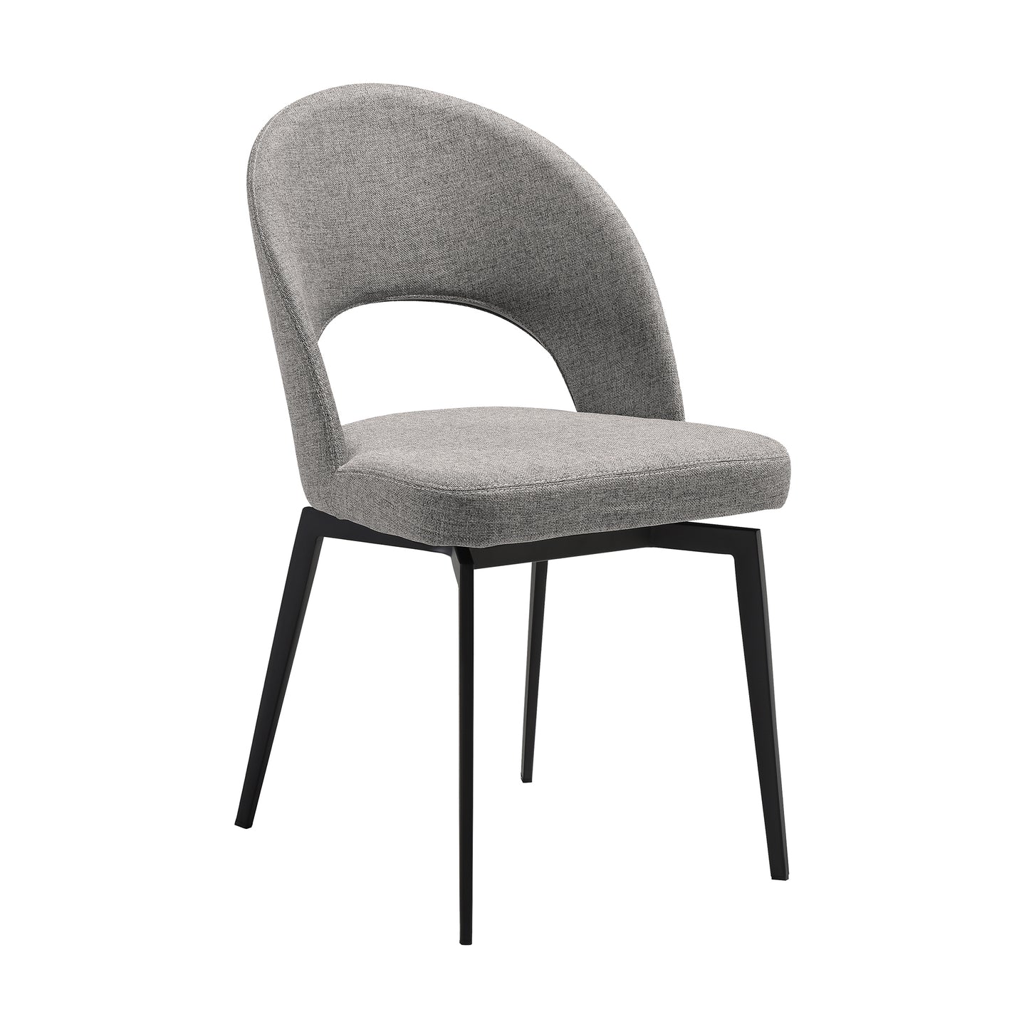 Lucia Swivel Upholstered Dining Chair in Gray Fabric with Black Metal Legs - Set of 2