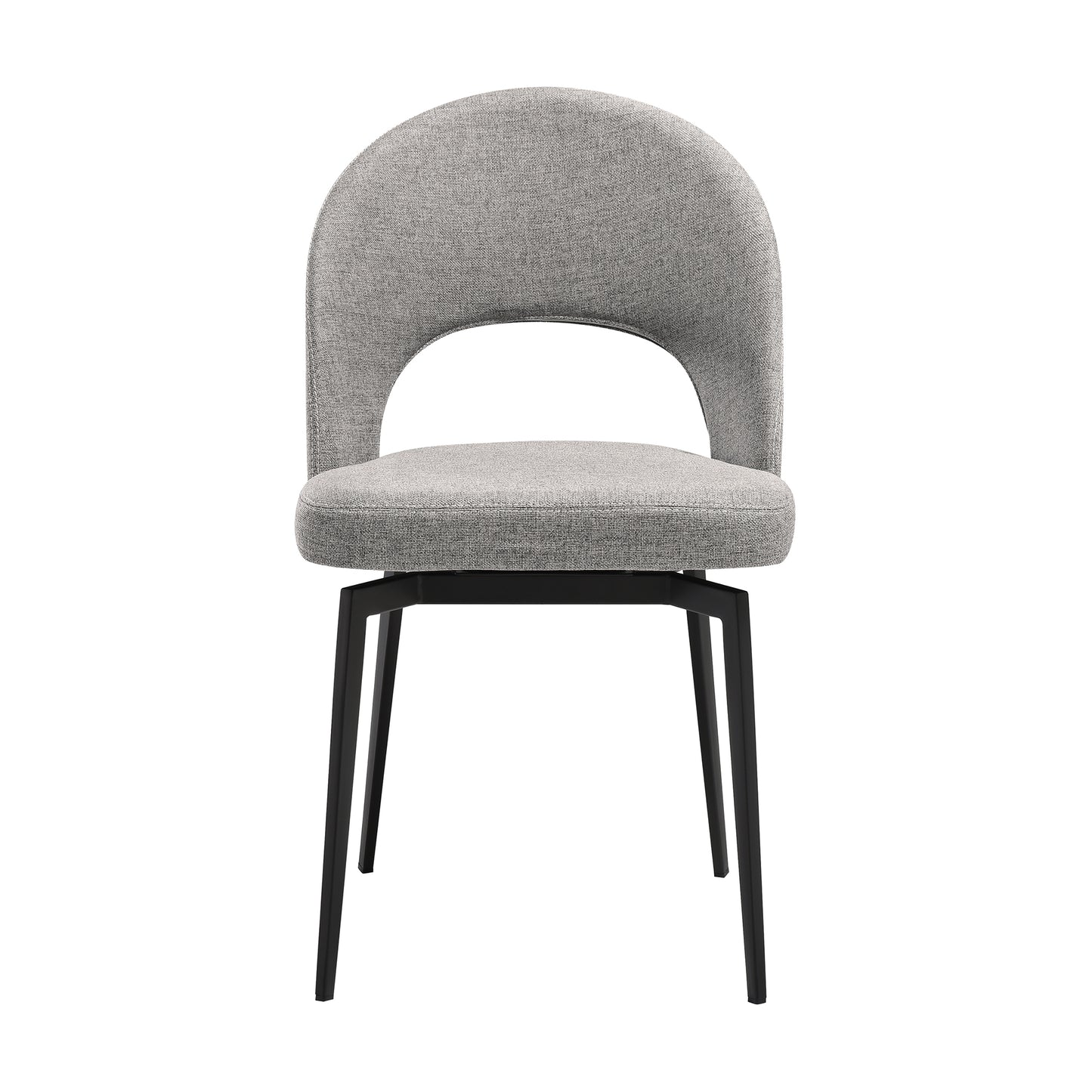 Lucia Swivel Upholstered Dining Chair in Gray Fabric with Black Metal Legs - Set of 2