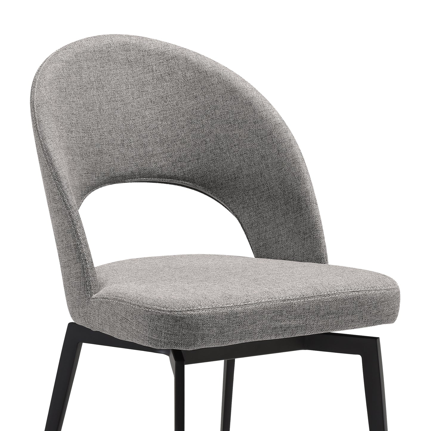 Lucia Swivel Upholstered Dining Chair in Gray Fabric with Black Metal Legs - Set of 2