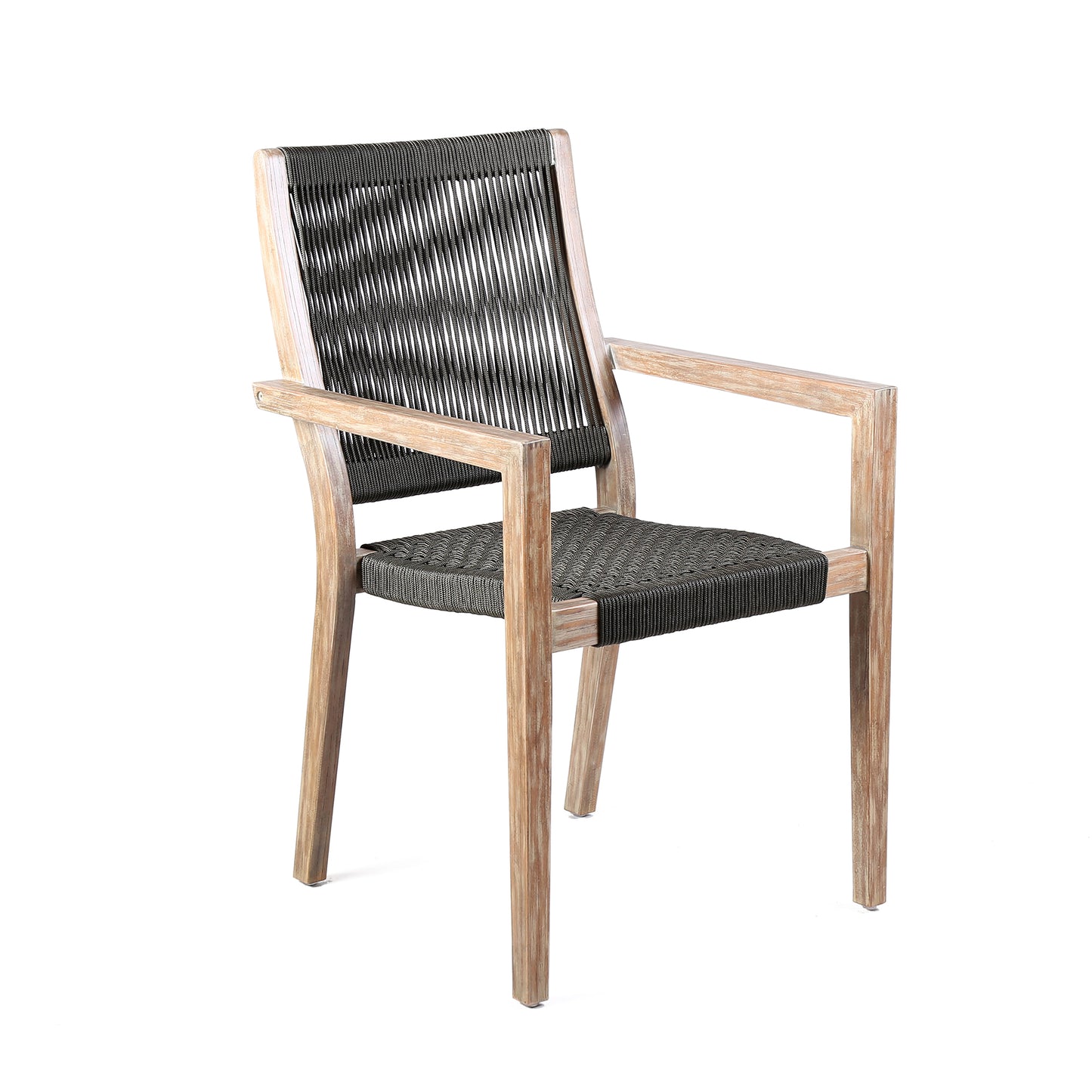 Madsen Outdoor Eucalyptus Wood and Charcoal Rope Dining Chairs with Gray Teak Finish - Set of 2