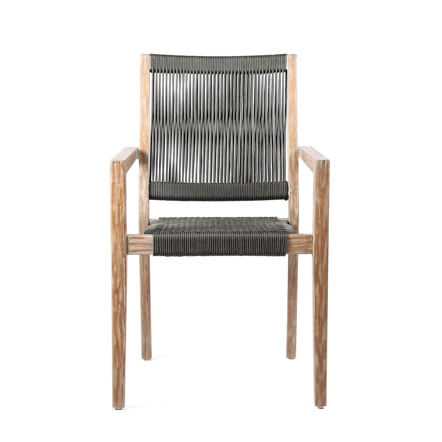 Madsen Outdoor Eucalyptus Wood and Charcoal Rope Dining Chairs with Gray Teak Finish - Set of 2