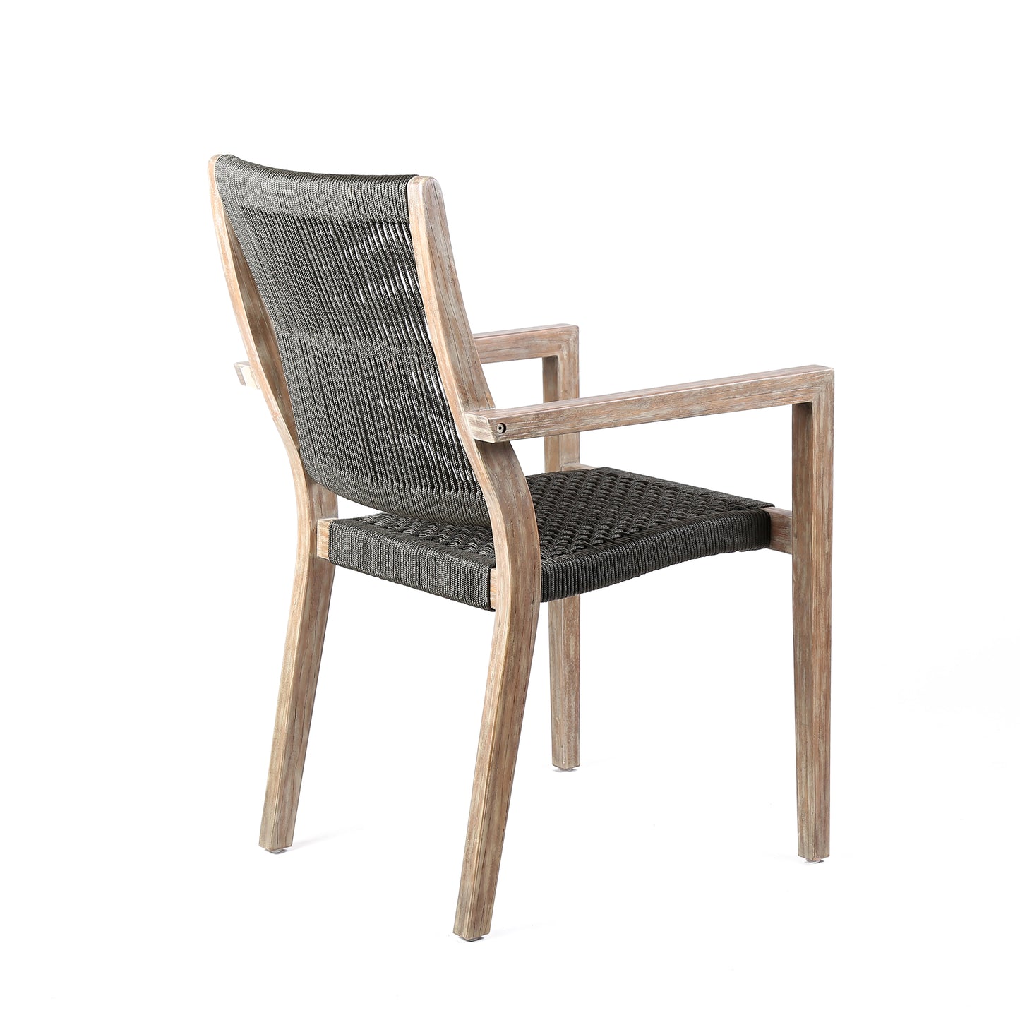 Madsen Outdoor Eucalyptus Wood and Charcoal Rope Dining Chairs with Gray Teak Finish - Set of 2