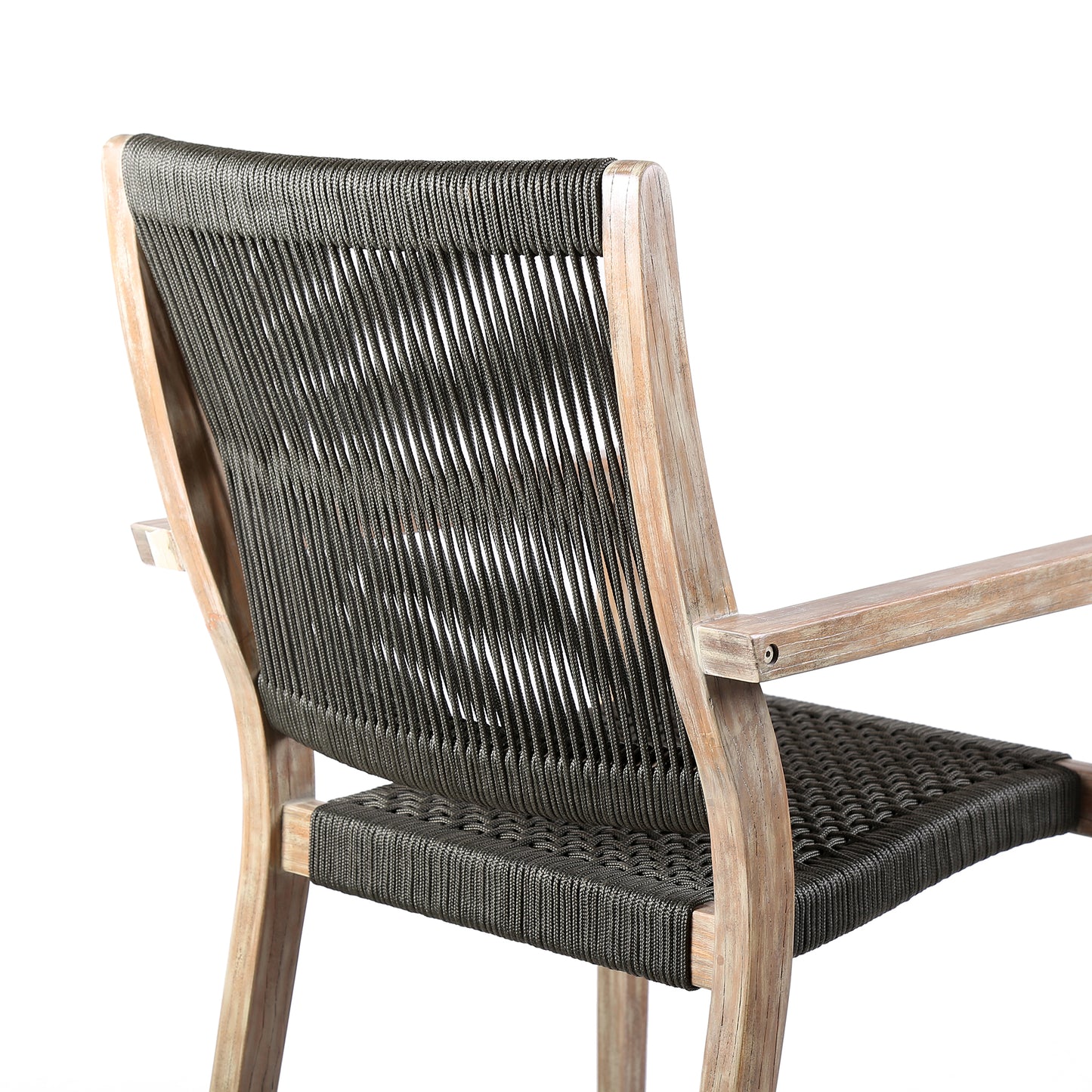 Madsen Outdoor Eucalyptus Wood and Charcoal Rope Dining Chairs with Gray Teak Finish - Set of 2