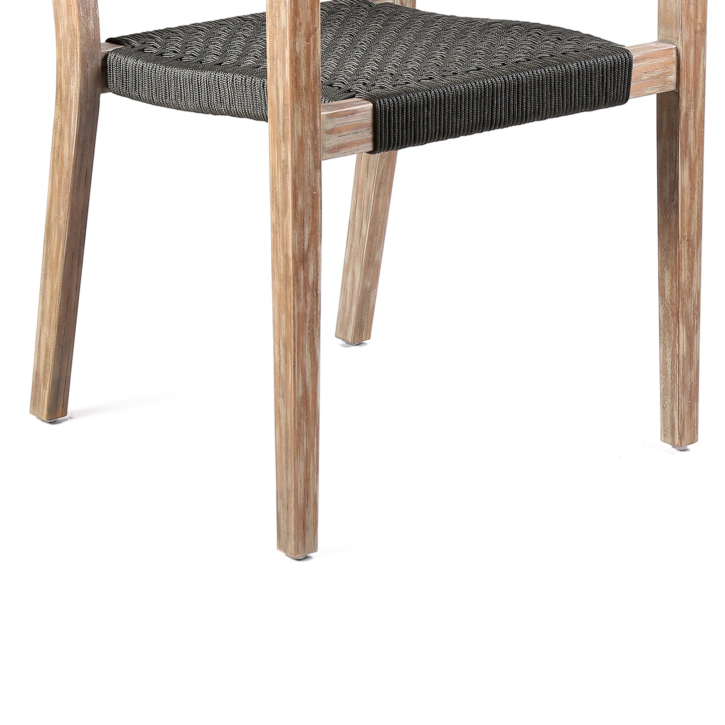 Madsen Outdoor Eucalyptus Wood and Charcoal Rope Dining Chairs with Gray Teak Finish - Set of 2