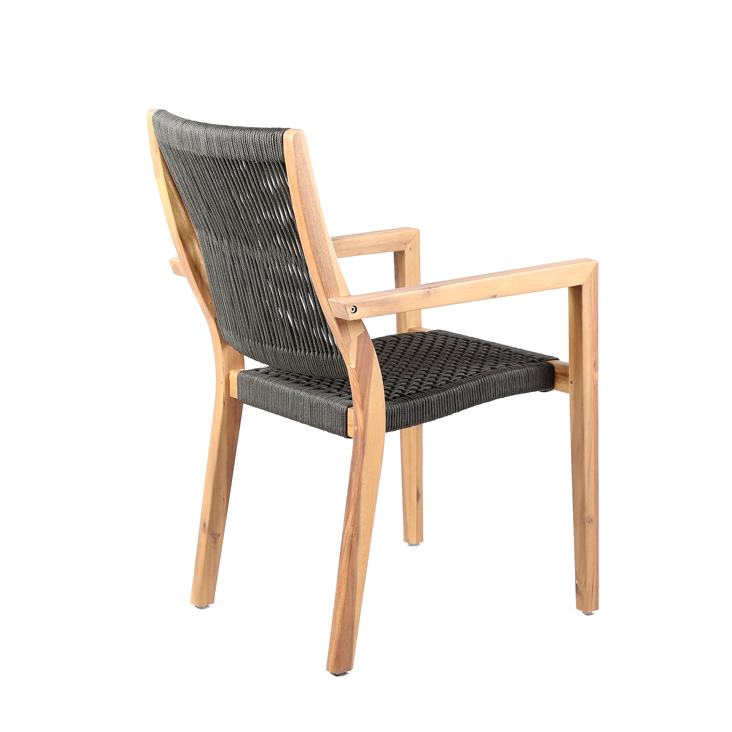 Madsen Outdoor Eucalyptus Wood and Charcoal Rope Dining Chairs with Teak Finish - Set of 2