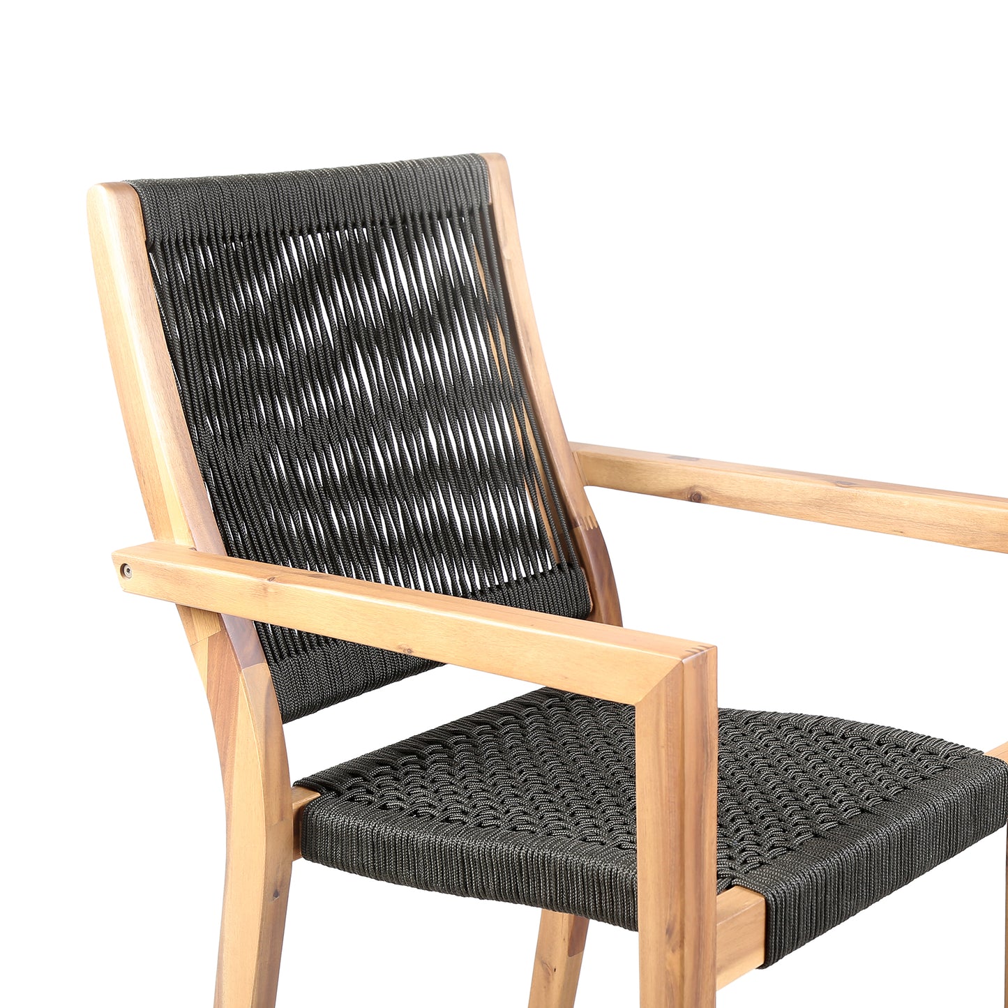 Madsen Outdoor Eucalyptus Wood and Charcoal Rope Dining Chairs with Teak Finish - Set of 2