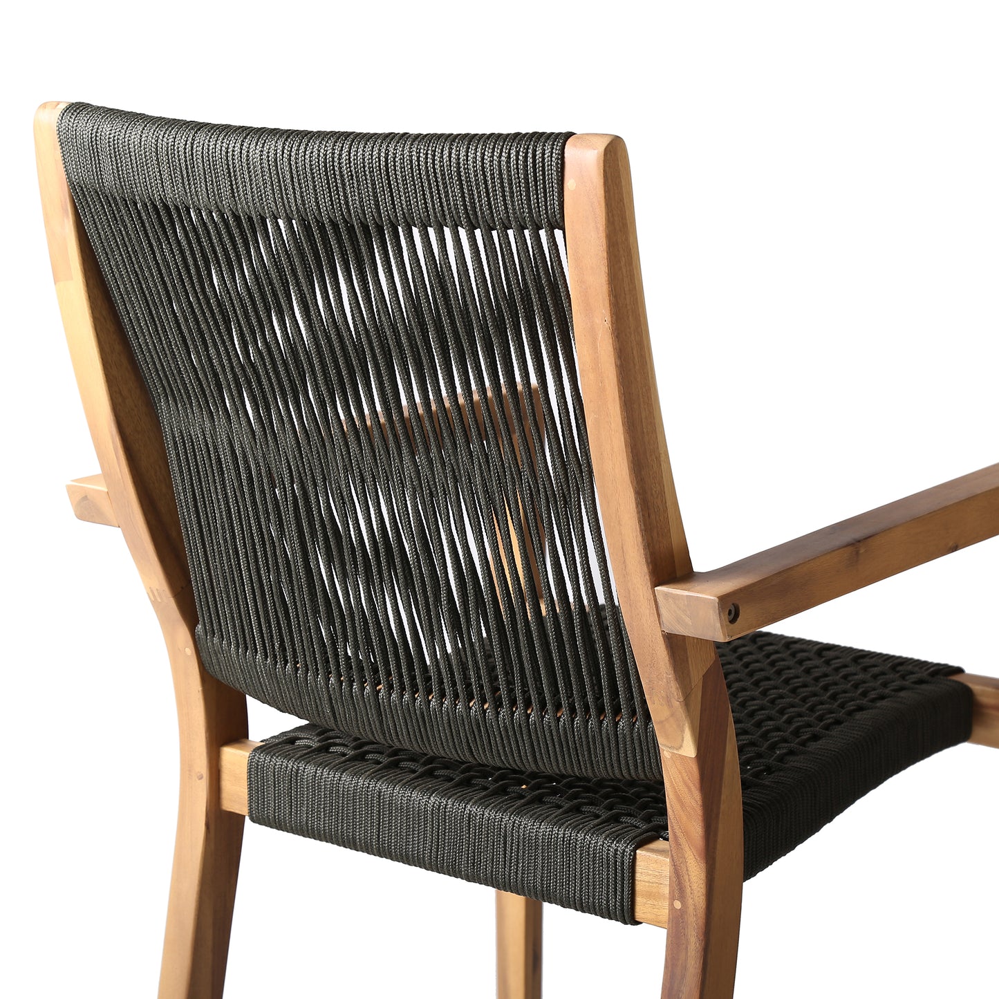 Madsen Outdoor Eucalyptus Wood and Charcoal Rope Dining Chairs with Teak Finish - Set of 2