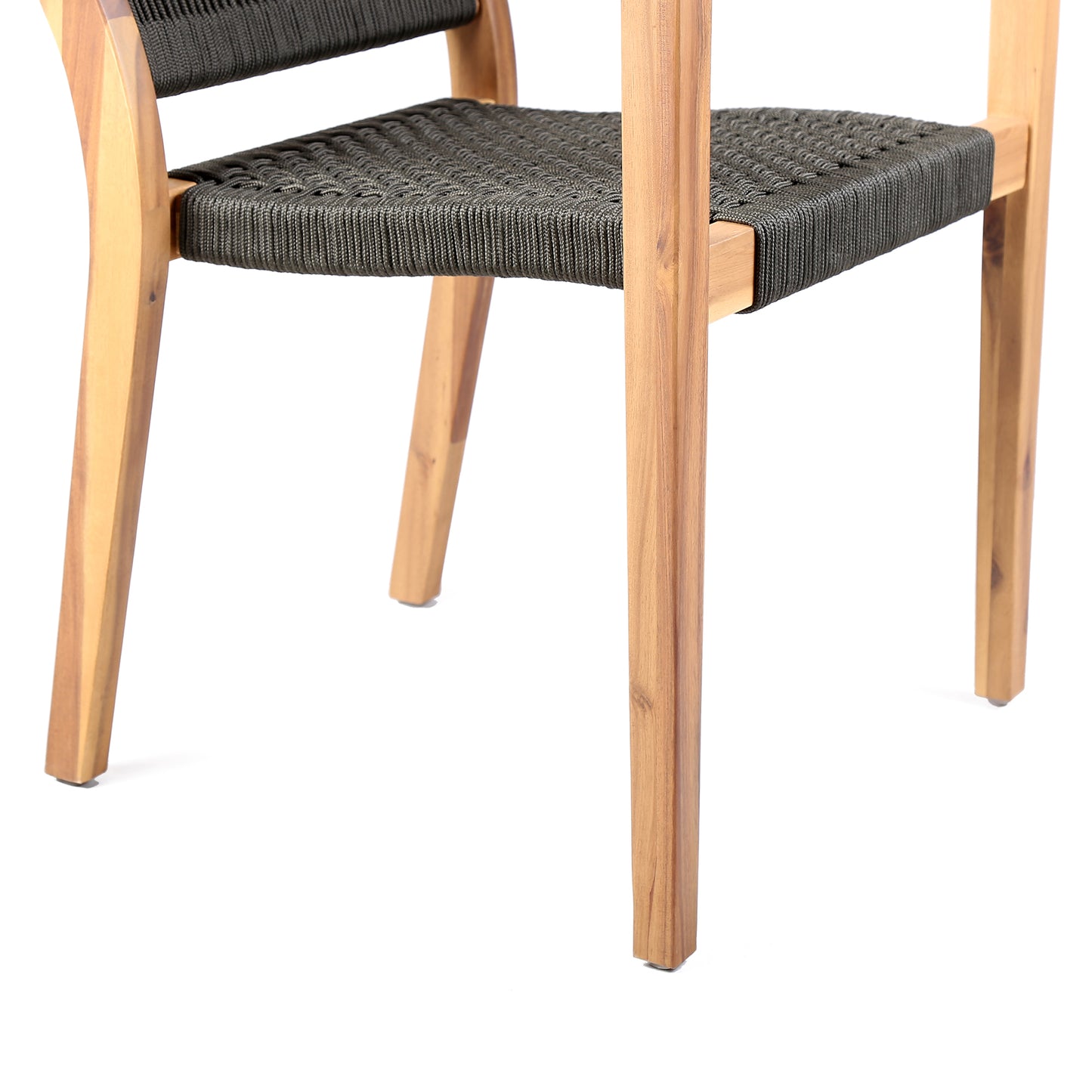 Madsen Outdoor Eucalyptus Wood and Charcoal Rope Dining Chairs with Teak Finish - Set of 2