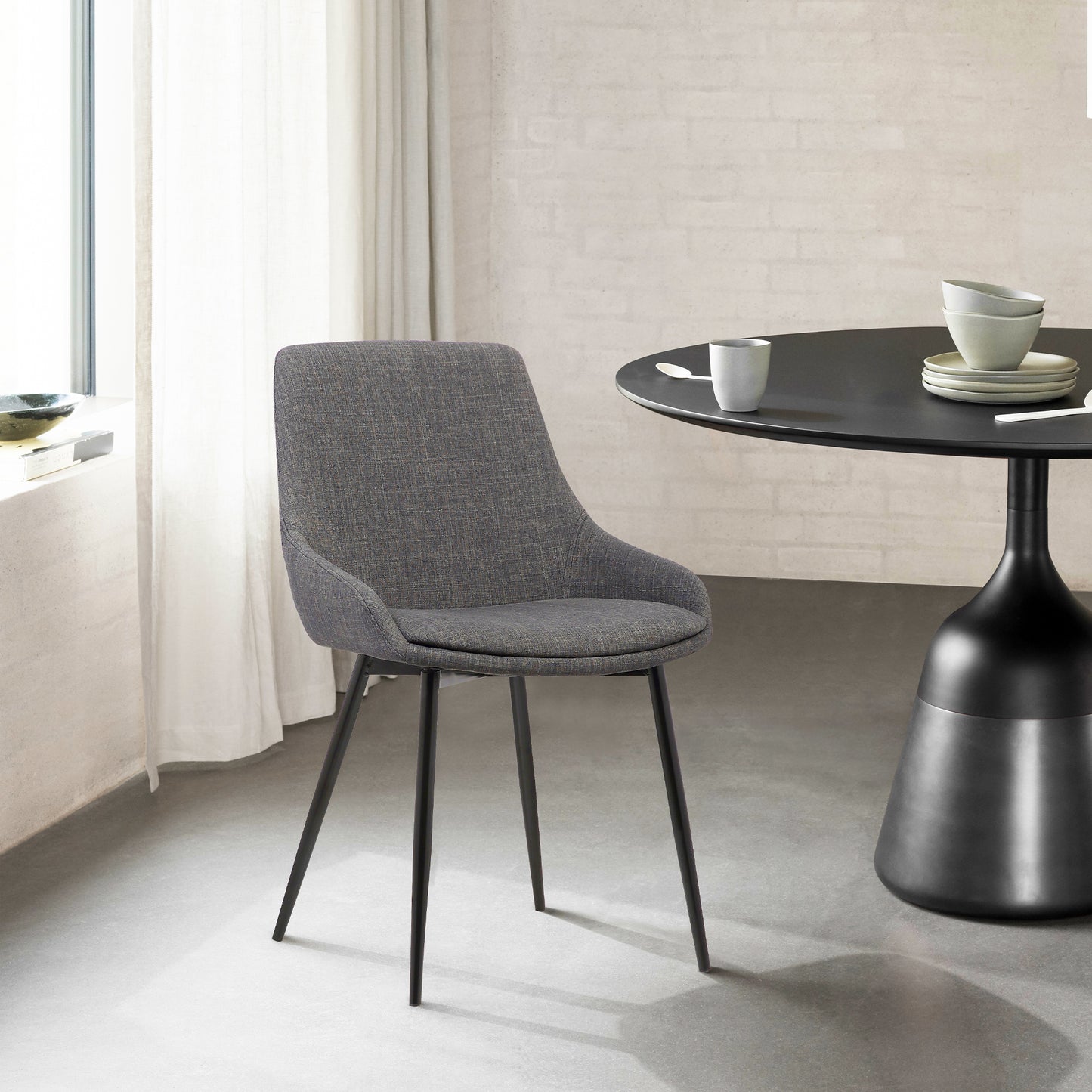 Mia Contemporary Dining Chair in Charcoal Fabric with Black Powder Coated Metal Legs