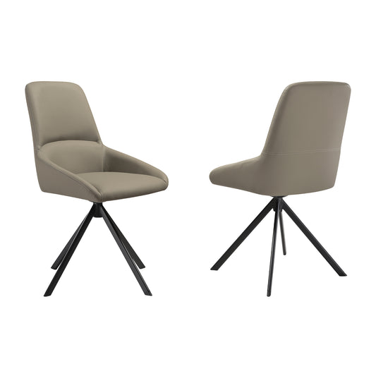 Maverick Swivel Upholstered Dining Chair in Taupe Gray Faux Leather with Black Metal Legs - Set of 2