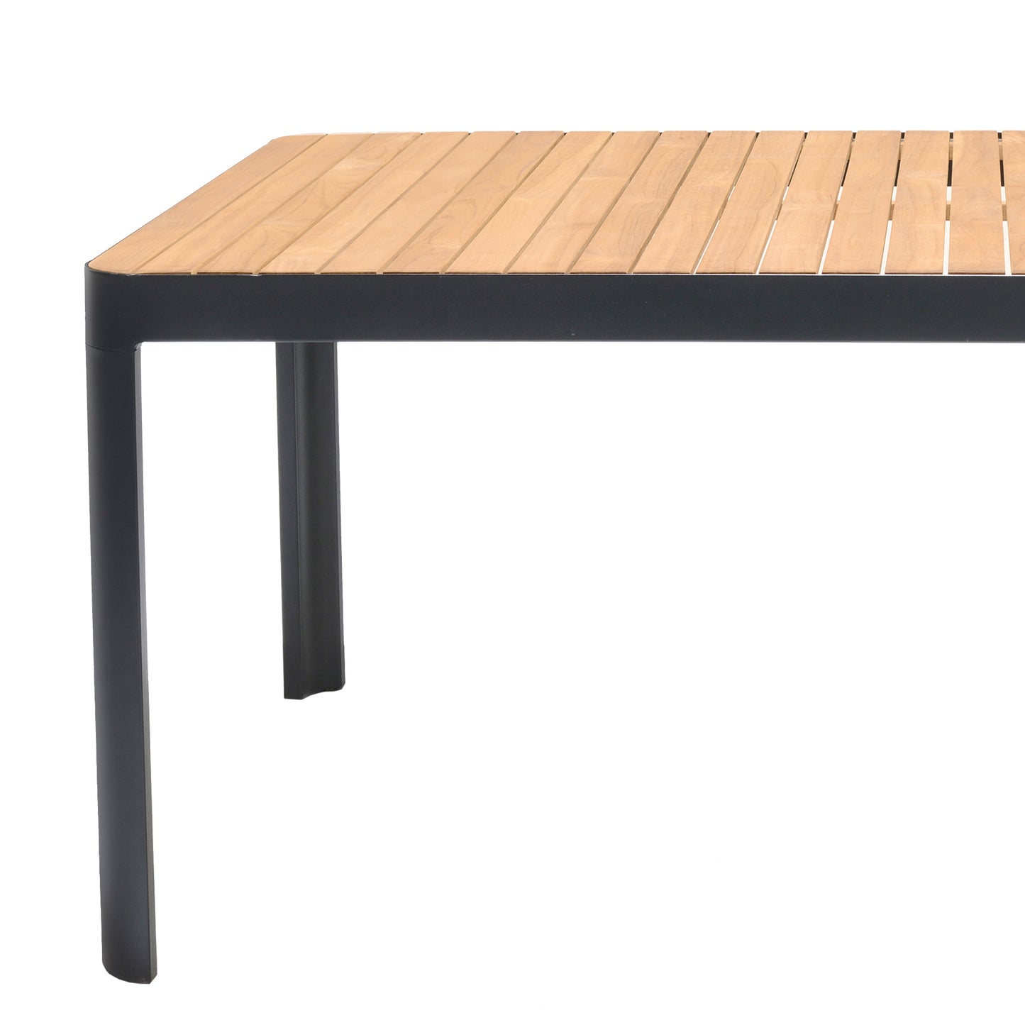 Portals Outdoor Rectangle Dining Table in Black Finish with Natural Teak Wood Top