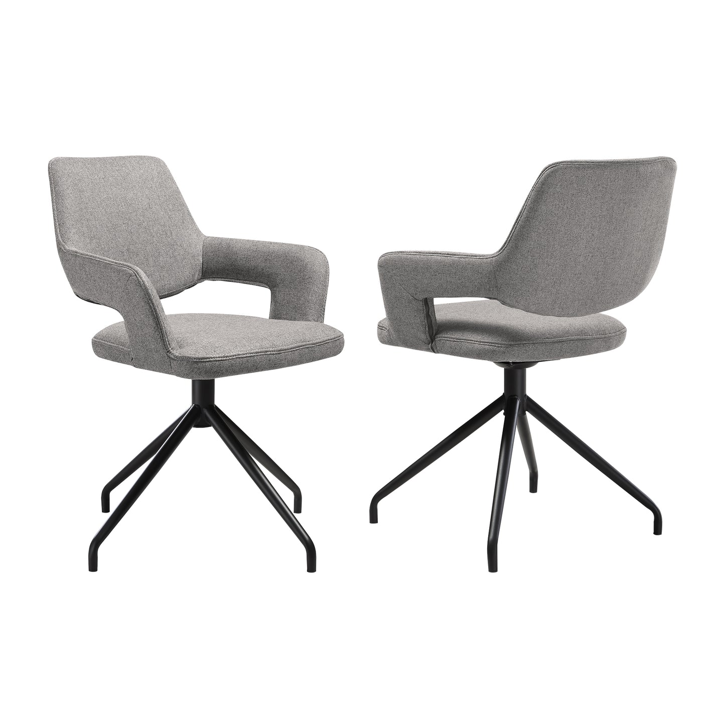 Penny Swivel Upholstered Dining Chair in Gray Fabric with Black Metal Legs - Set of 2