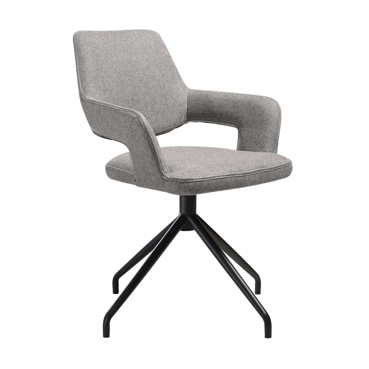 Penny Swivel Upholstered Dining Chair in Gray Fabric with Black Metal Legs - Set of 2