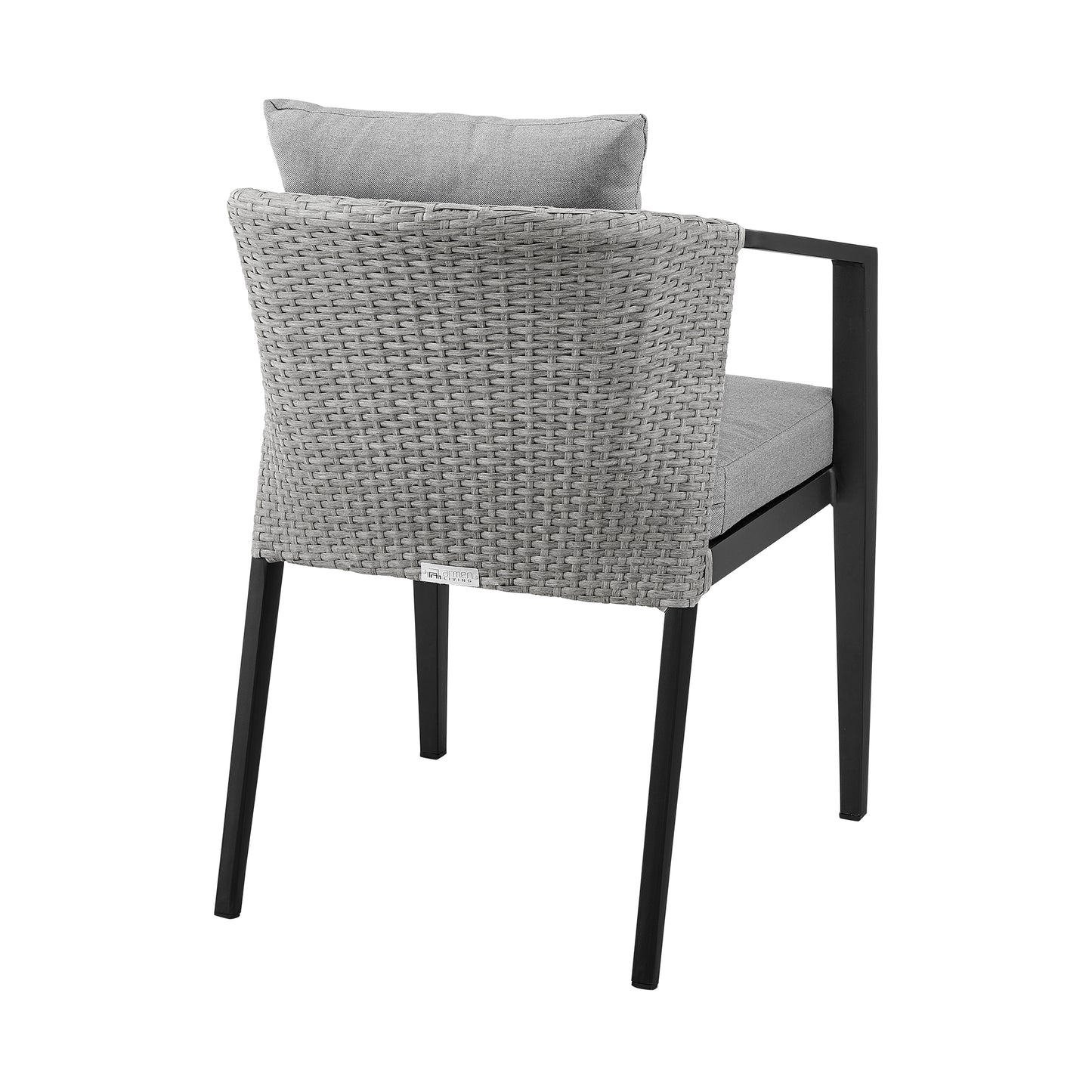 Palma Outdoor Patio Dining Chairs in Aluminum and Wicker with Gray Cushions - Set of 2