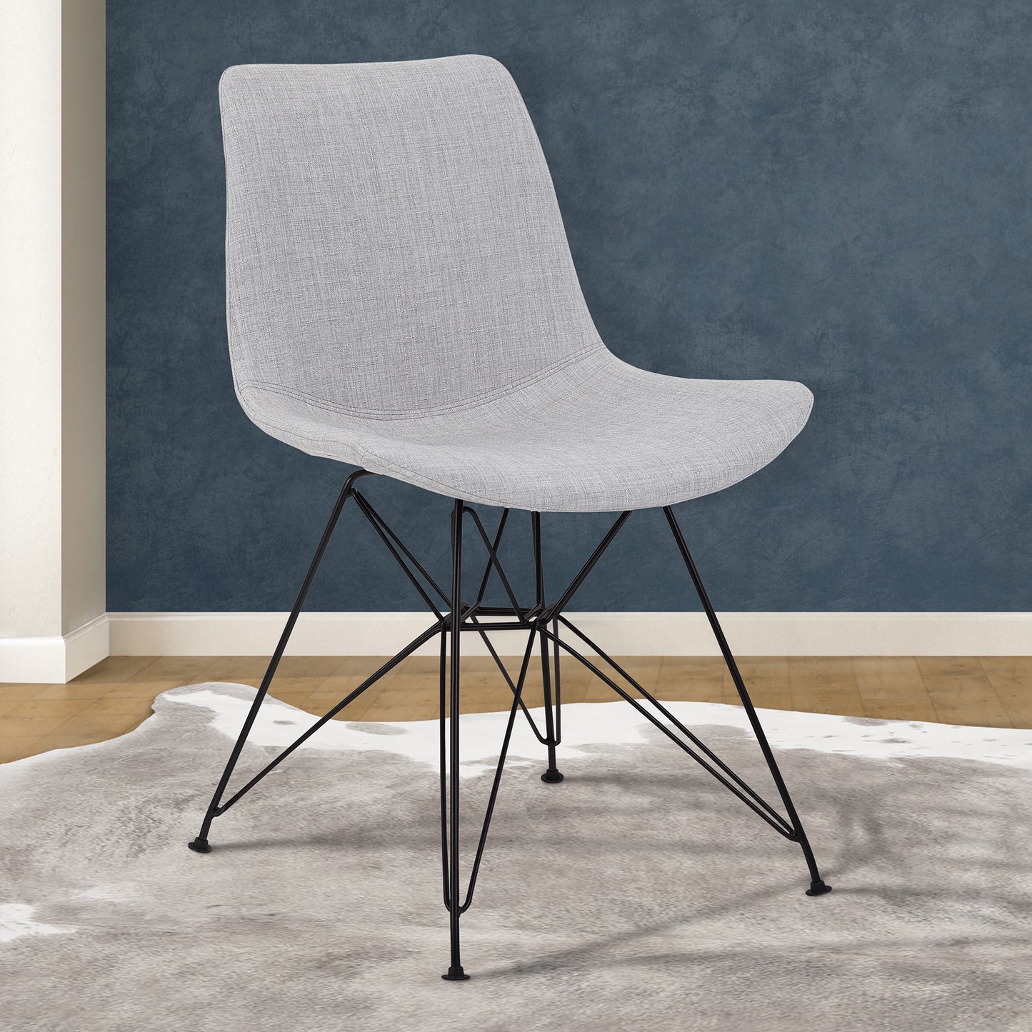 Palmetto Contemporary Dining Chair in Gray Fabric with Black Metal Legs