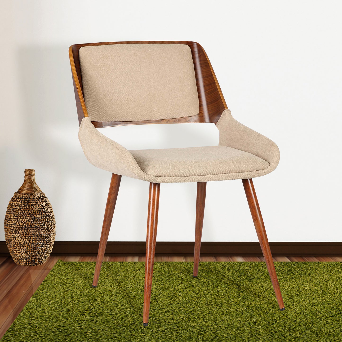 Panda Mid-Century Dining Chair in Walnut Finish with Faux Leather and Fabric Options