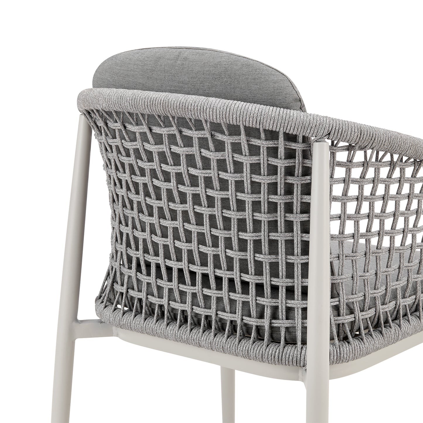 Rhodes Outdoor Patio Dining Chair in Aluminum with Light Gray Rope and Cushions - Set of 2