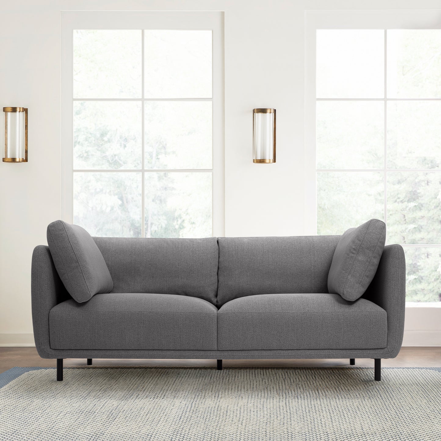 Serenity 79" Gray Fabric Sofa with Black Metal Legs