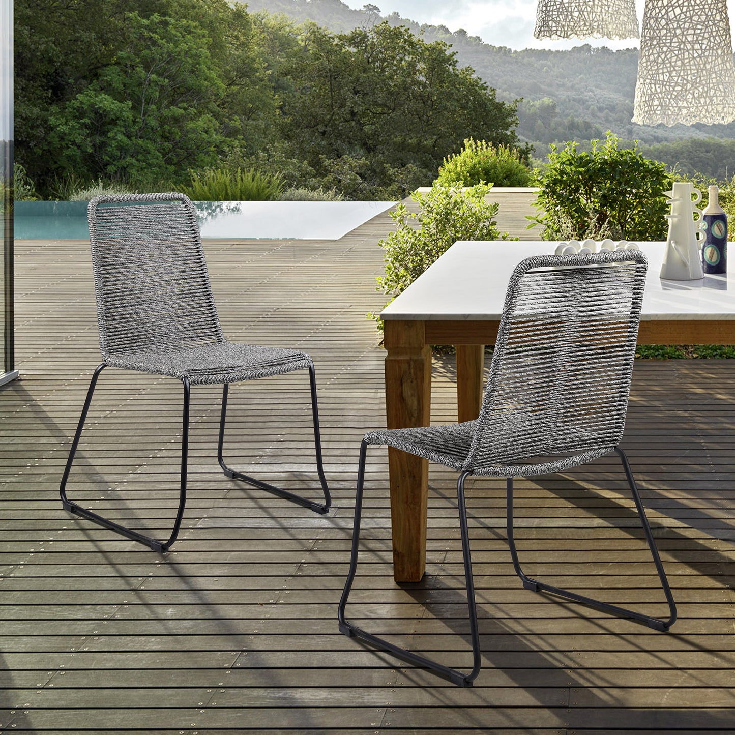 Shasta Outdoor Metal and Gray Rope Stackable Dining Chair - Set of 2