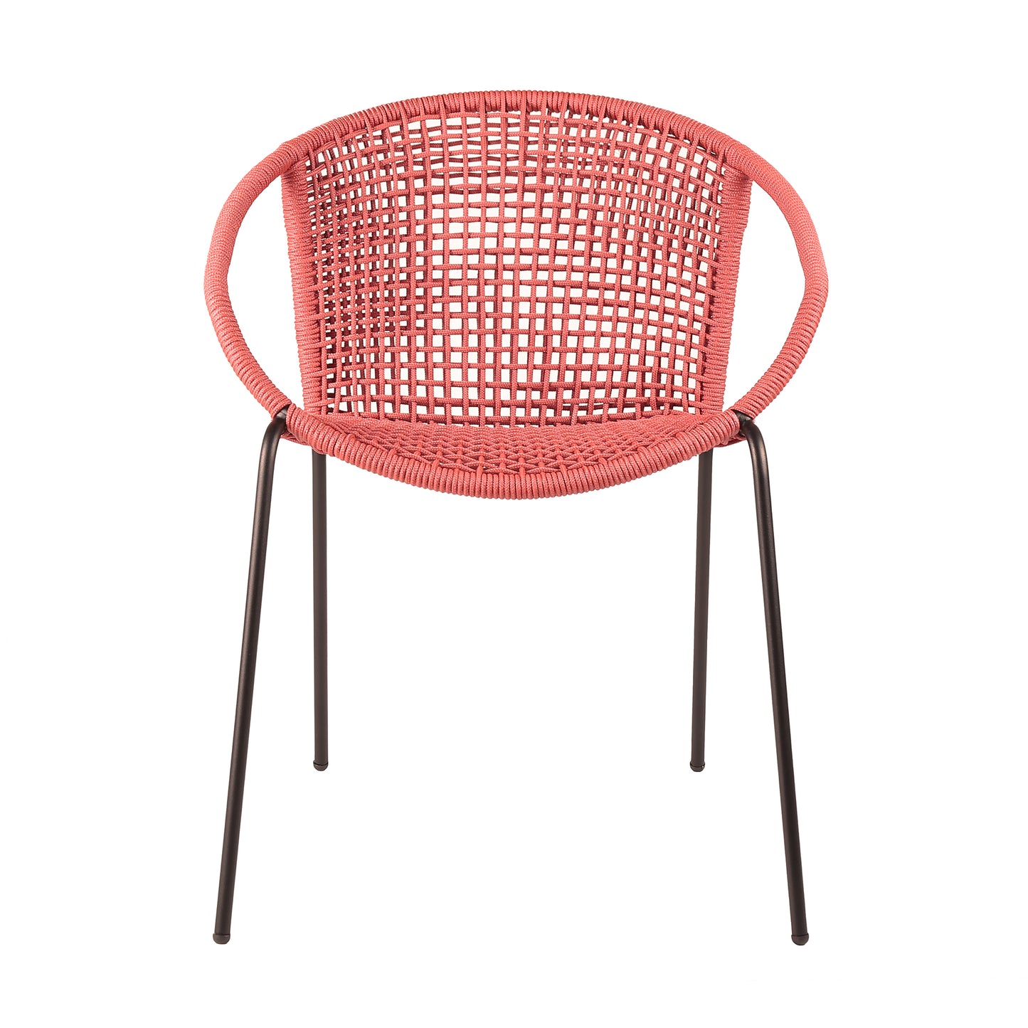 Snack Indoor Outdoor Stackable Steel Dining Chair with Brick Red Rope - Set of 2