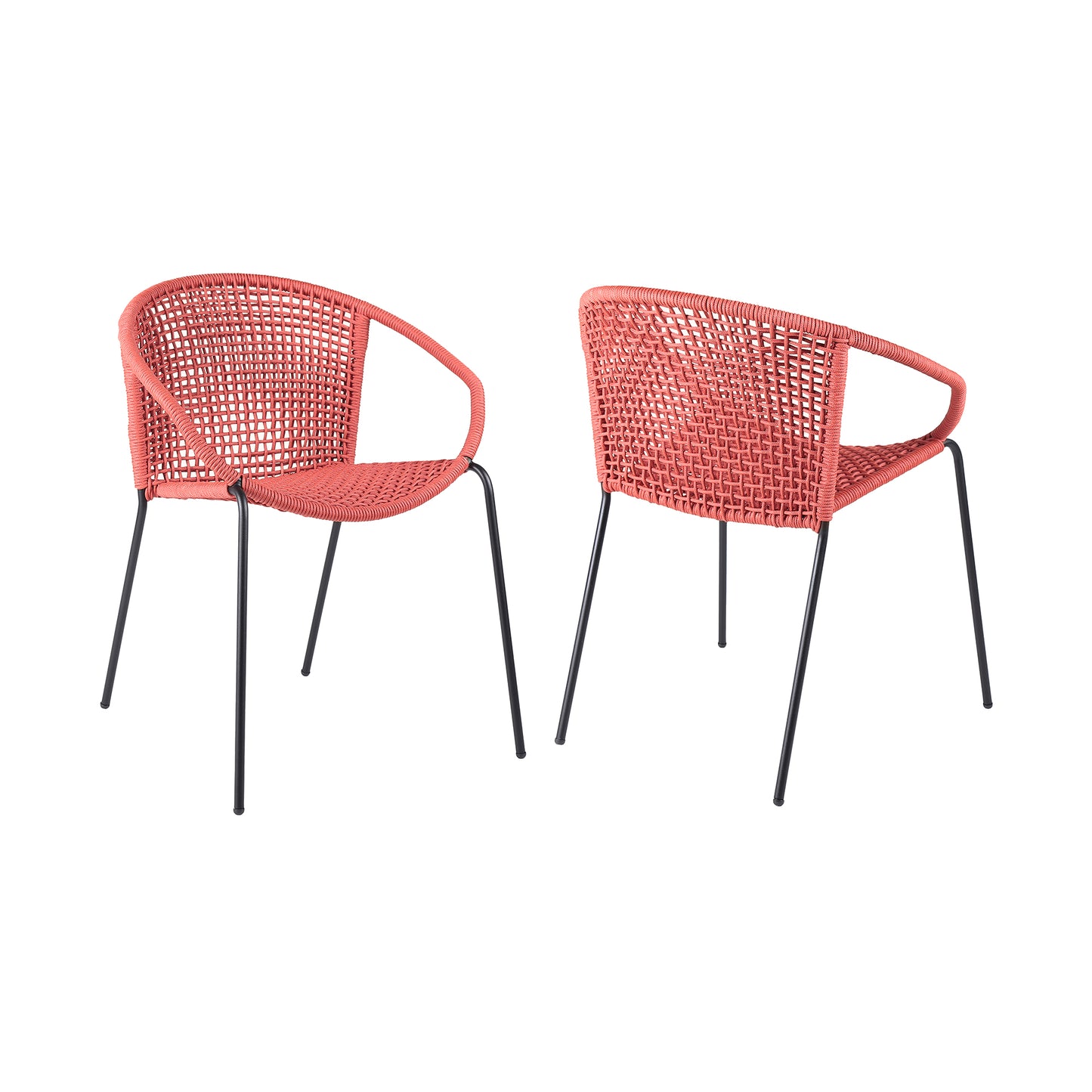 Snack Indoor Outdoor Stackable Steel Dining Chair with Brick Red Rope - Set of 2