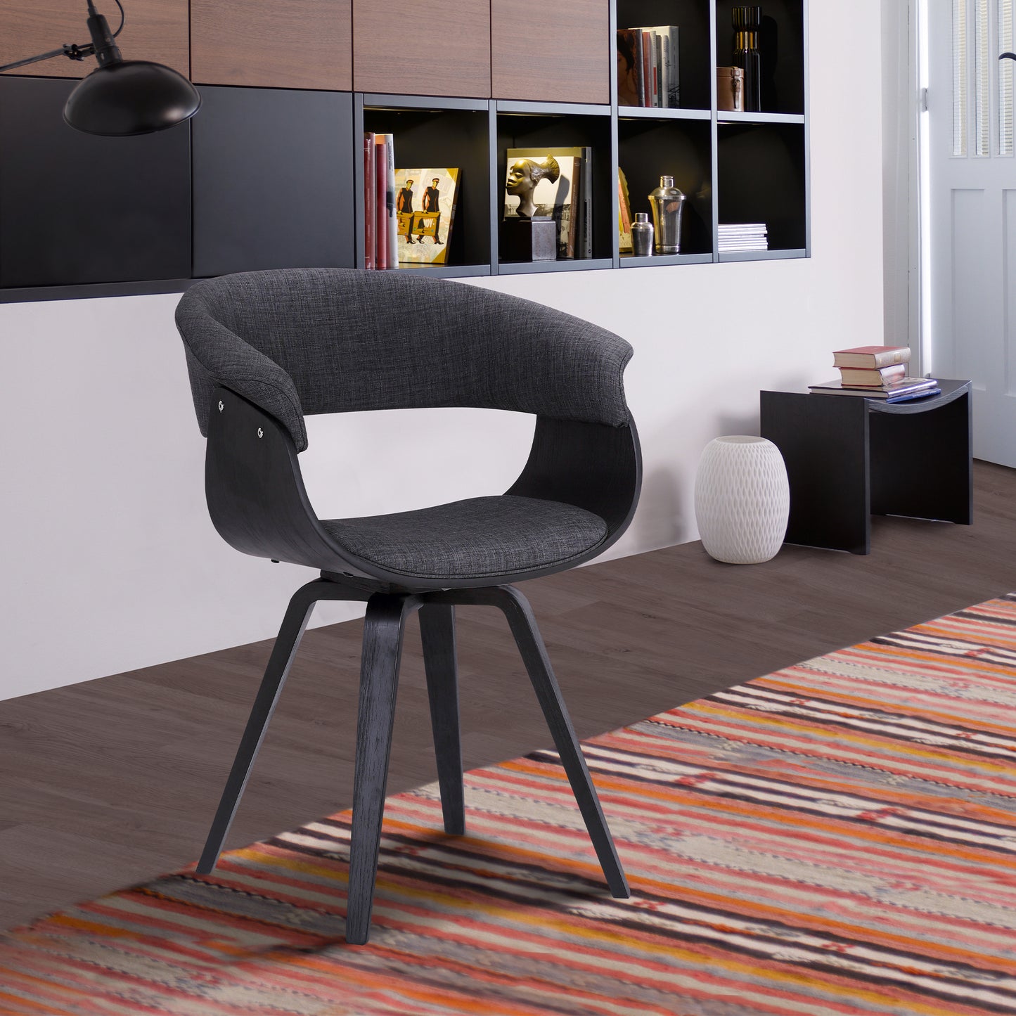 Summer Contemporary Dining Chair in Black Brush Wood Finish and Charcoal Fabric