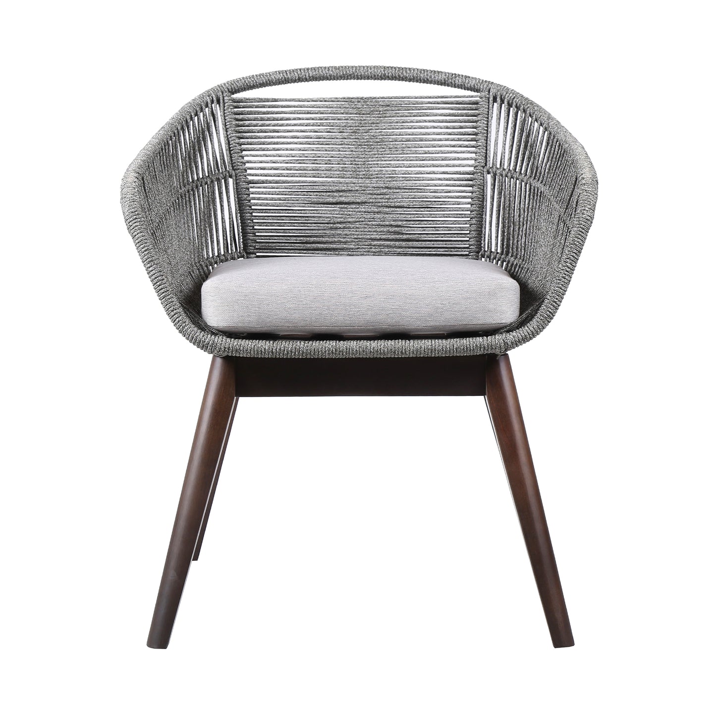 Tutti Frutti Indoor Outdoor Dining Chair in Dark Eucalyptus Wood with Gray Rope and Gray Cushion