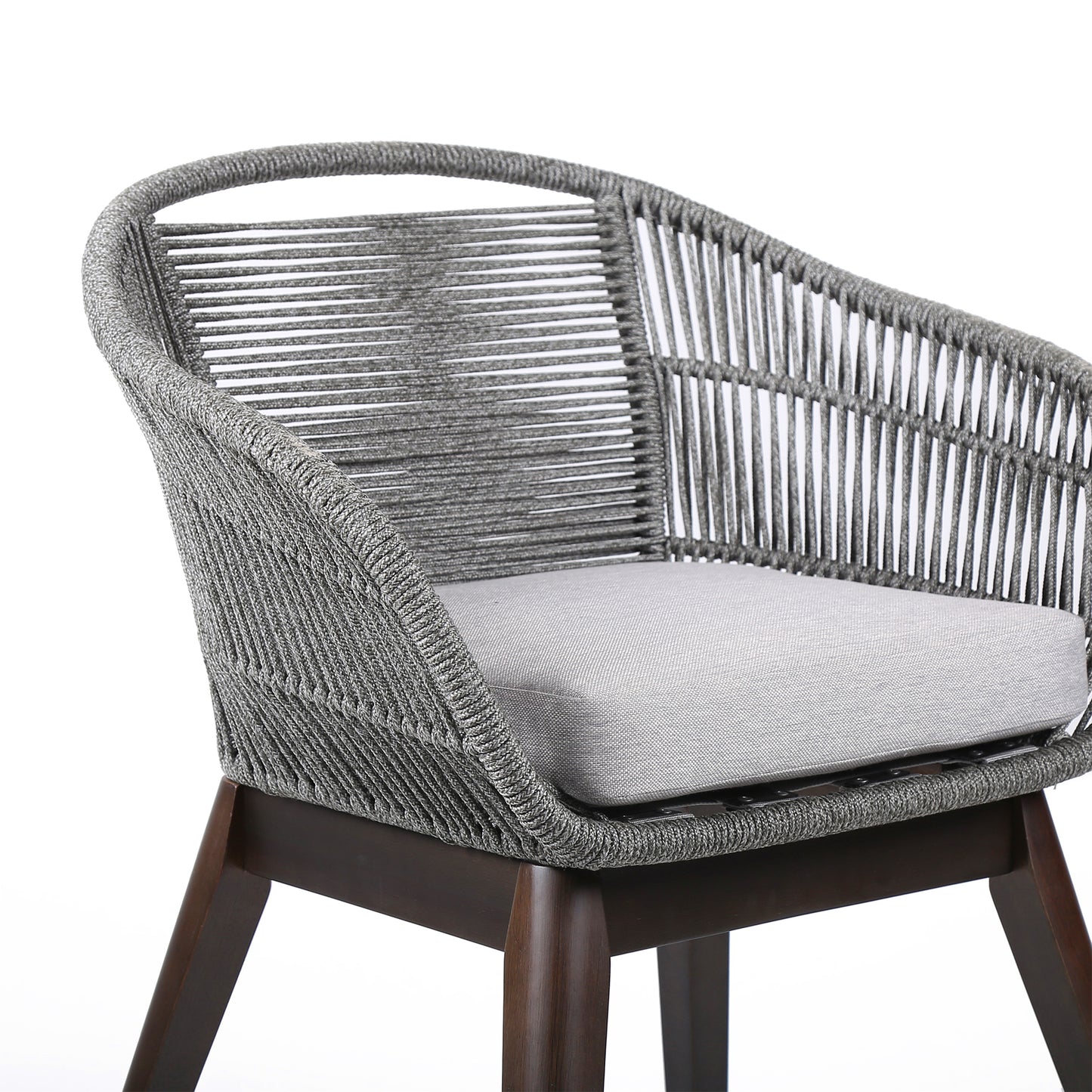 Tutti Frutti Indoor Outdoor Dining Chair in Dark Eucalyptus Wood with Gray Rope and Gray Cushion